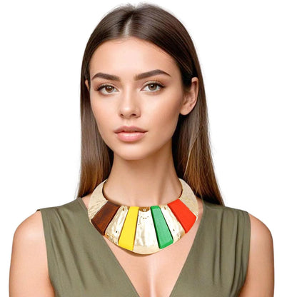 Vibrant Multicolor Geometric Statement Necklace with Gold Chain - Bold Fashion Jewelry Jewelry Bubble