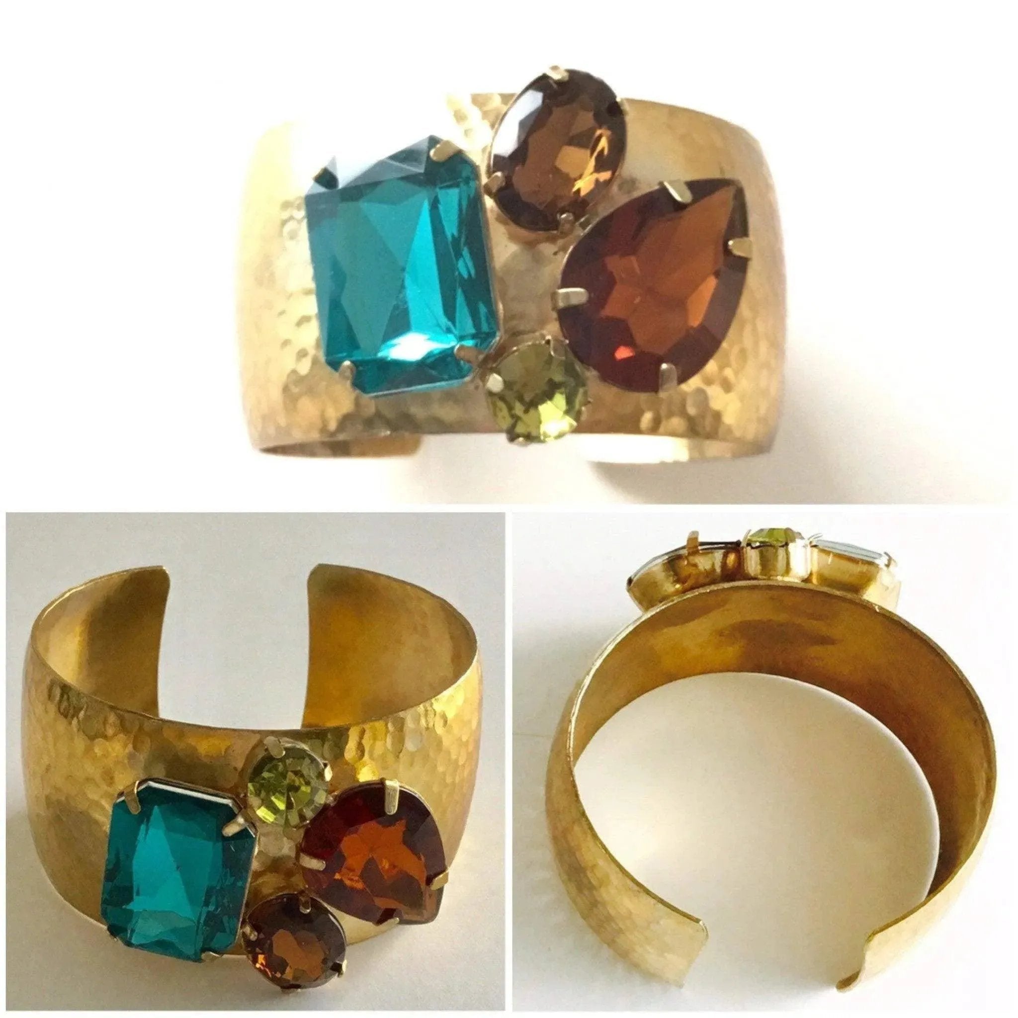 Vibrant multicolor faux gemstones vintage cuff