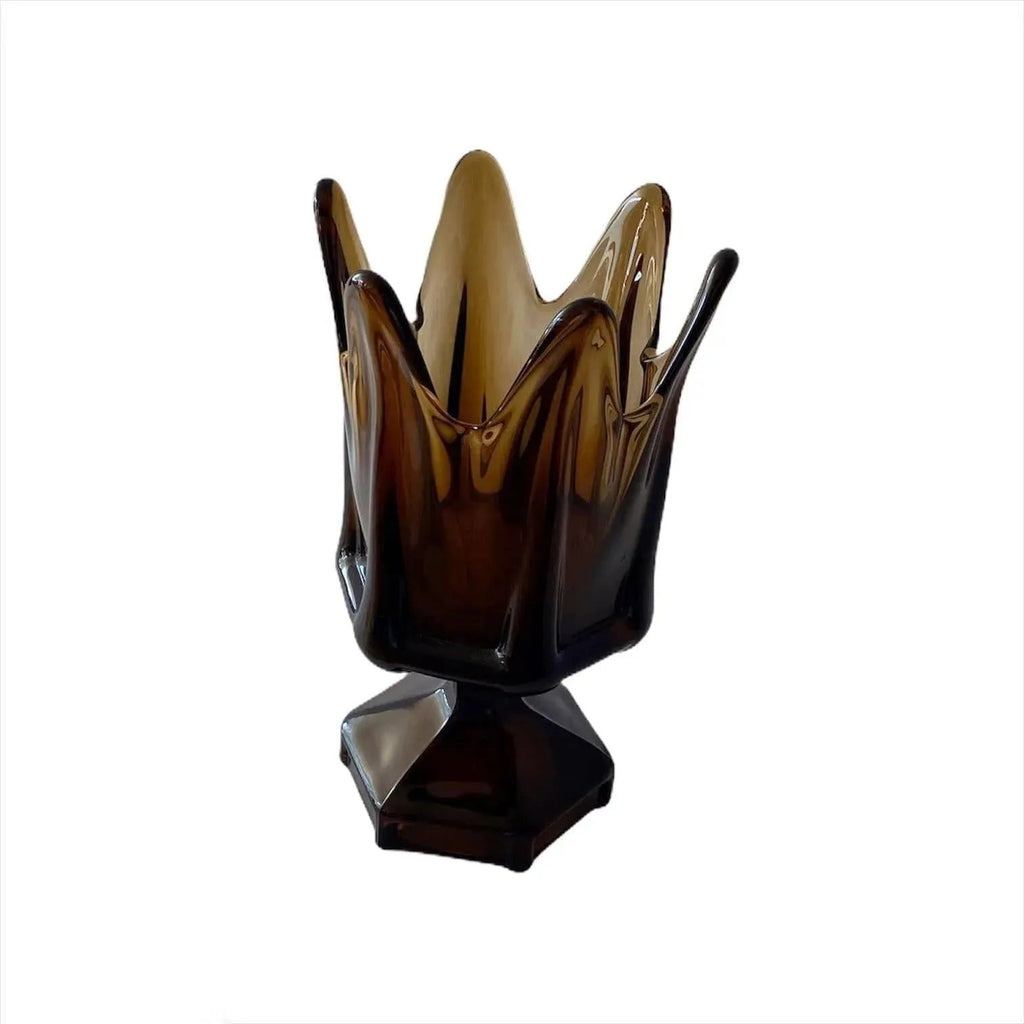 Viking Glass Vase Vintage Epic Smoke-Color Petal Design