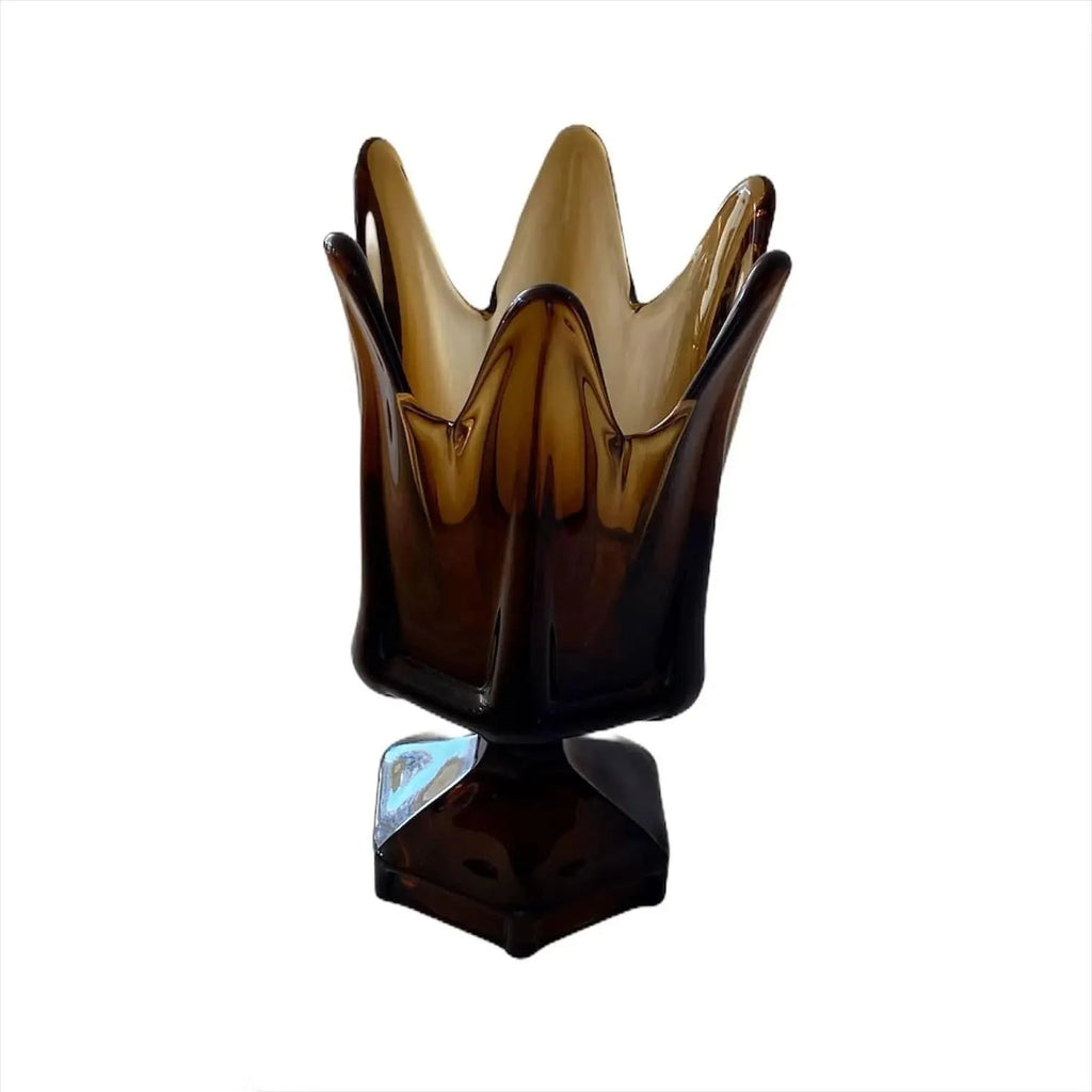 Viking Glass Vase Vintage Epic Smoke-Color Petal Design