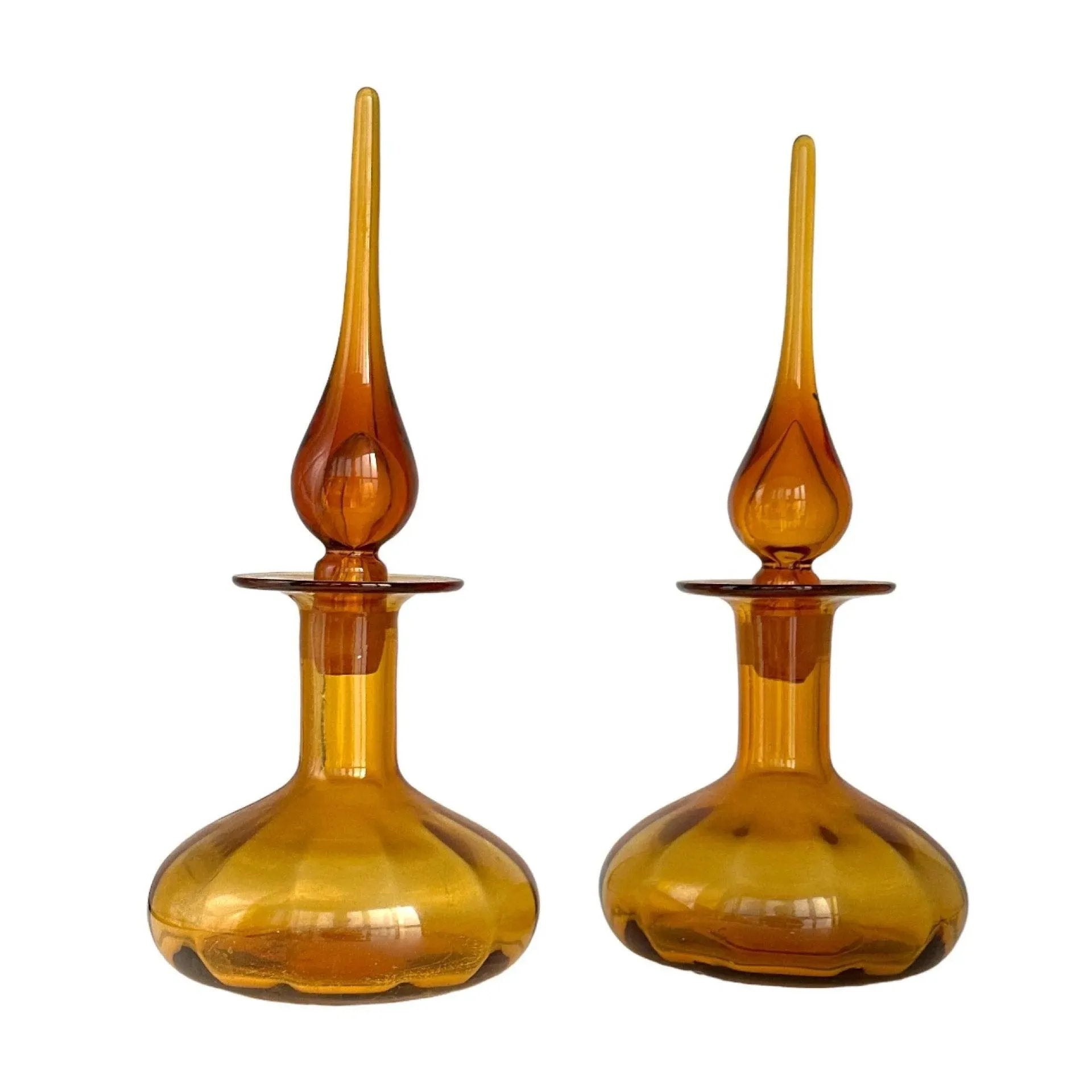 Vintage Amber Glass Decanters: Hand-Blown Bareware Collectible