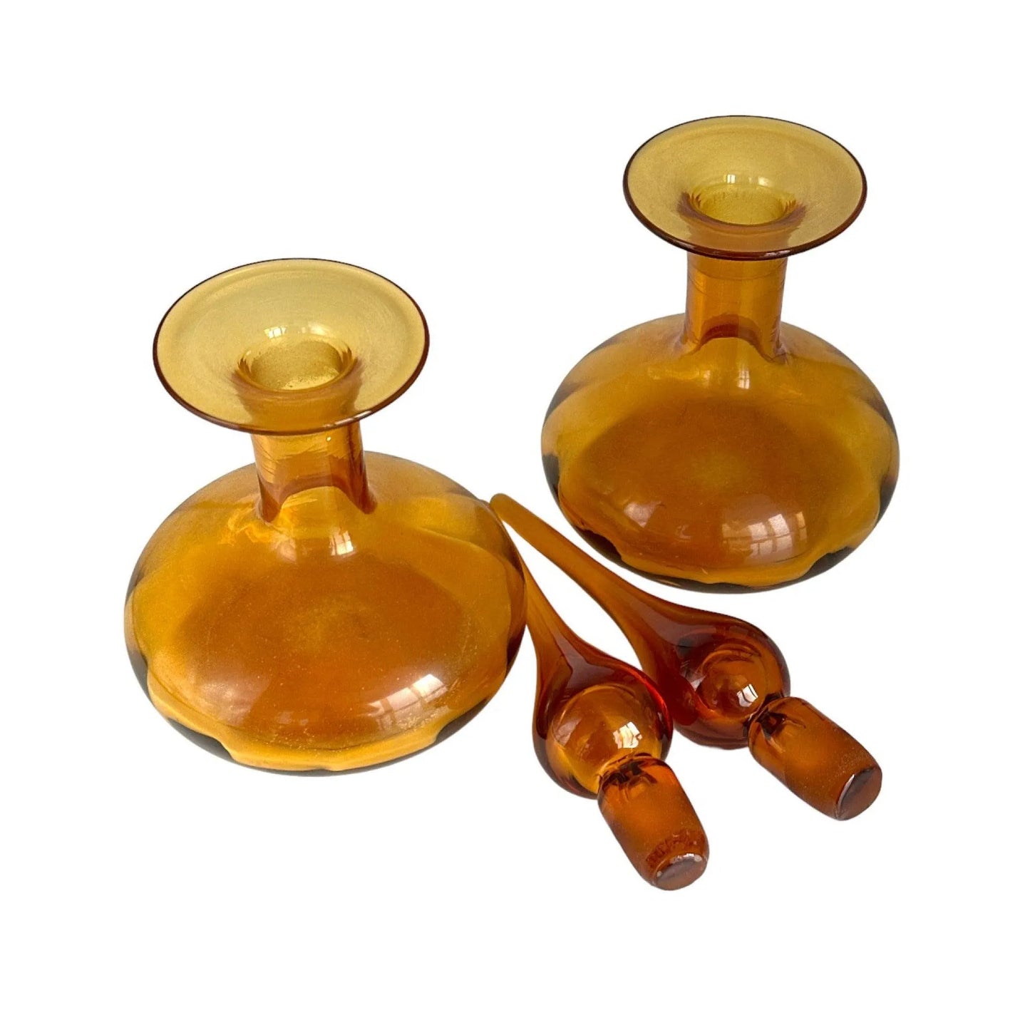 Vintage Amber Glass Decanters: Hand-Blown Bareware Collectible Jewelry Bubble