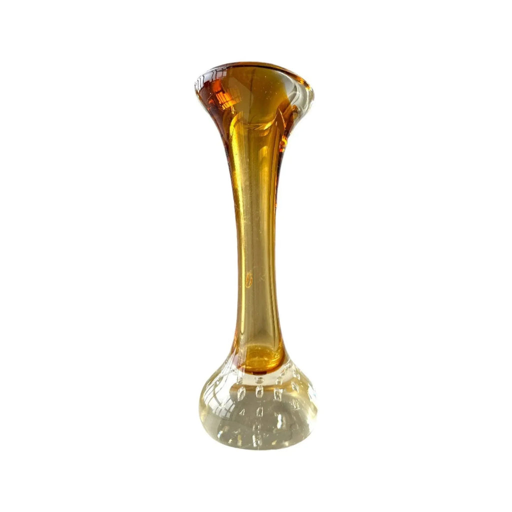 Vintage Amber and Clear Glass Vase: Mid-Century Modern Home Decor