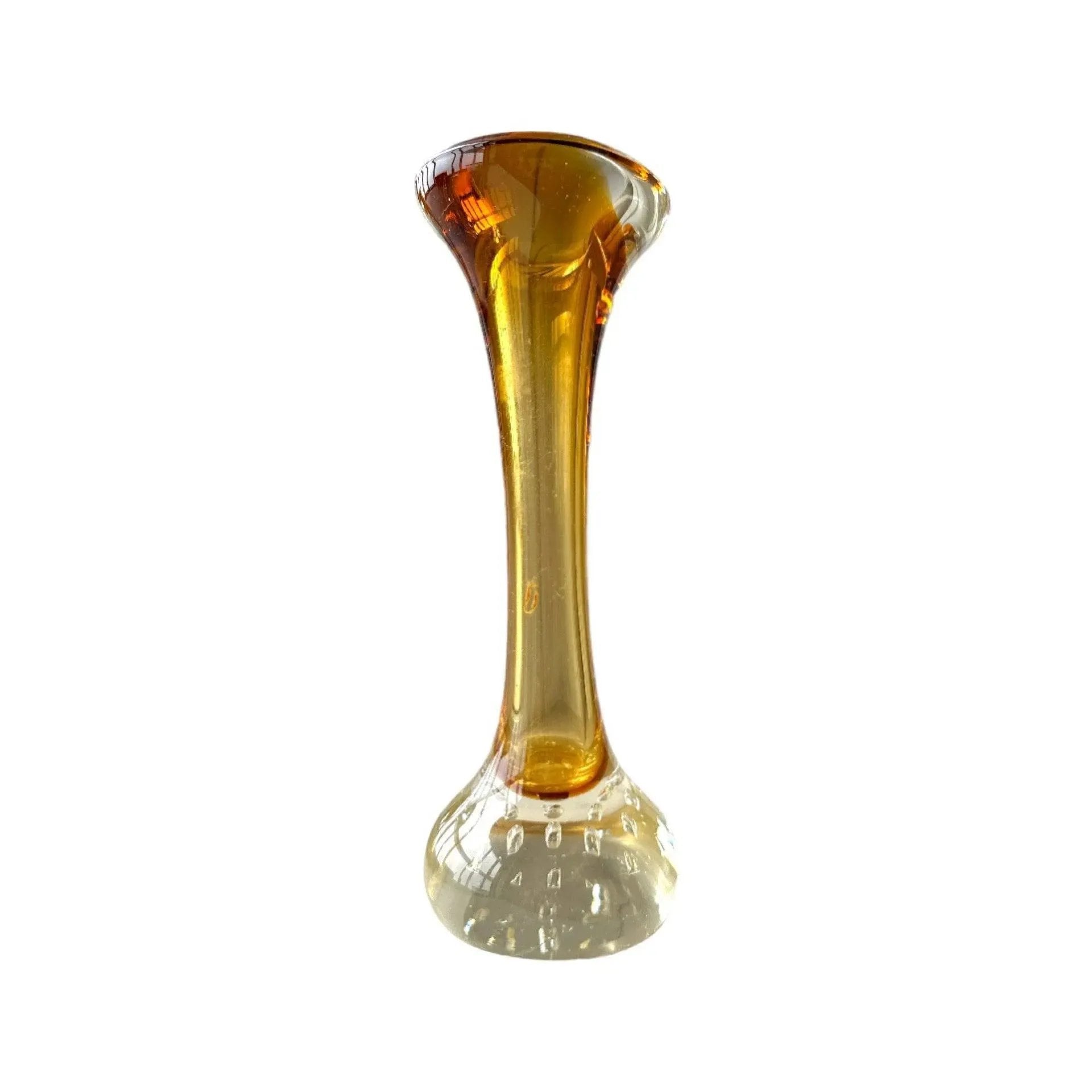 Vintage Amber and Clear Glass Vase: Mid-Century Modern Home Decor