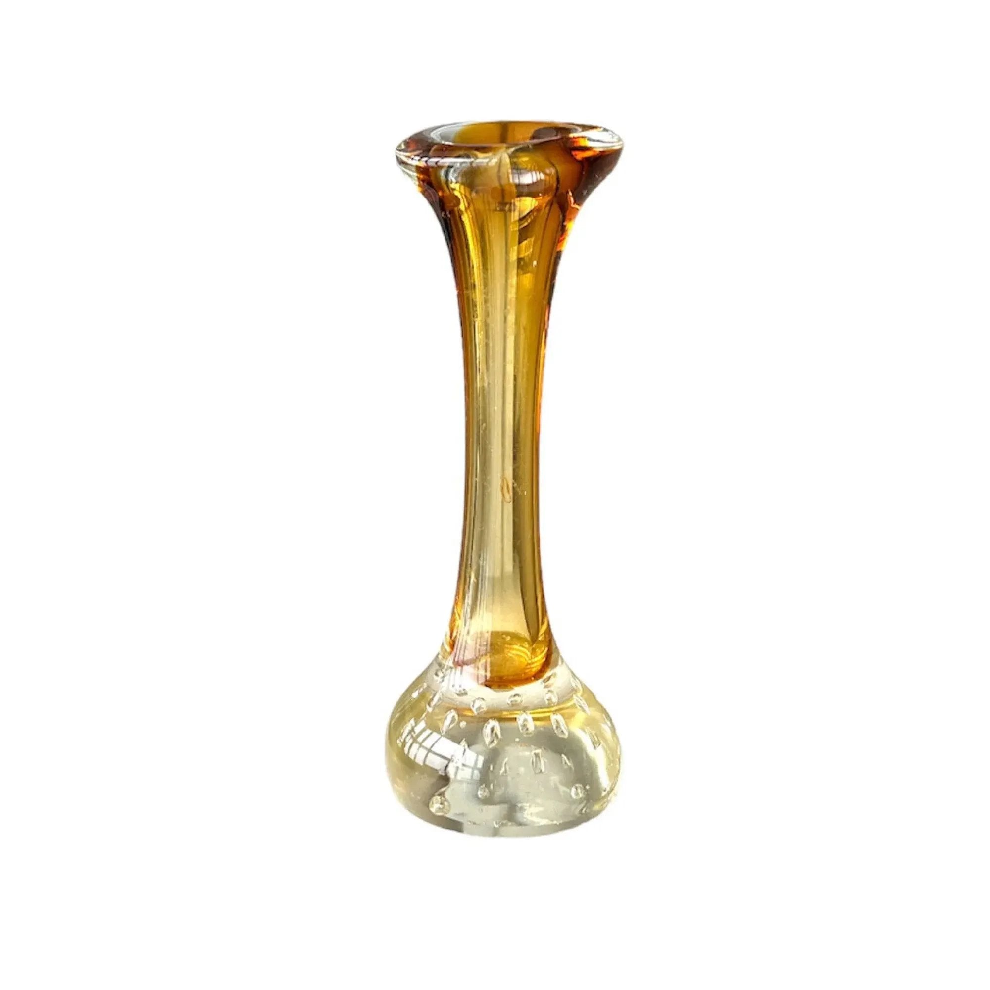 Vintage Amber and Clear Glass Vase: Mid-Century Modern Home Decor