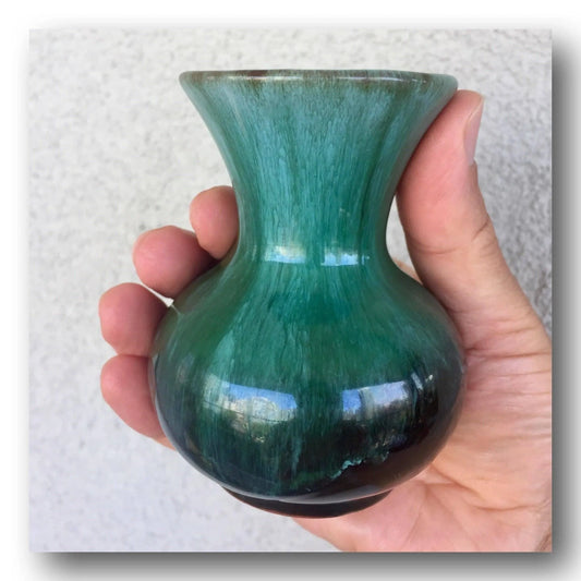 Vintage BMP Blue Mountain Pottery Small Bud Vase Canada Green Glaze Jewelry Bubble