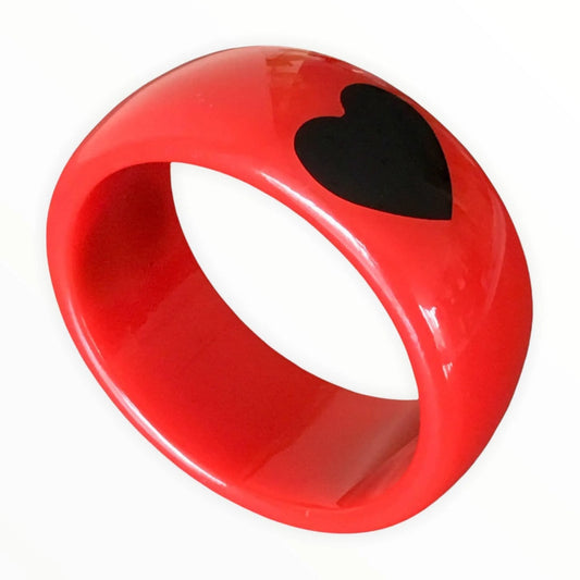 Vintage Bangle Cherry Red with Black Injected Hearts Jewelry Bubble