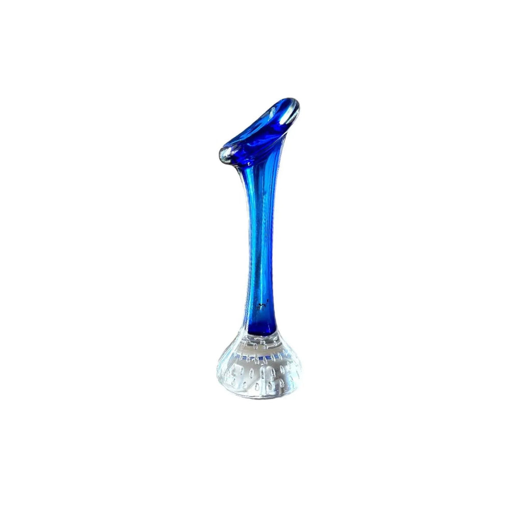 Vintage Blue and Clear Glass Vase: Mid-Century Modern Home Decor