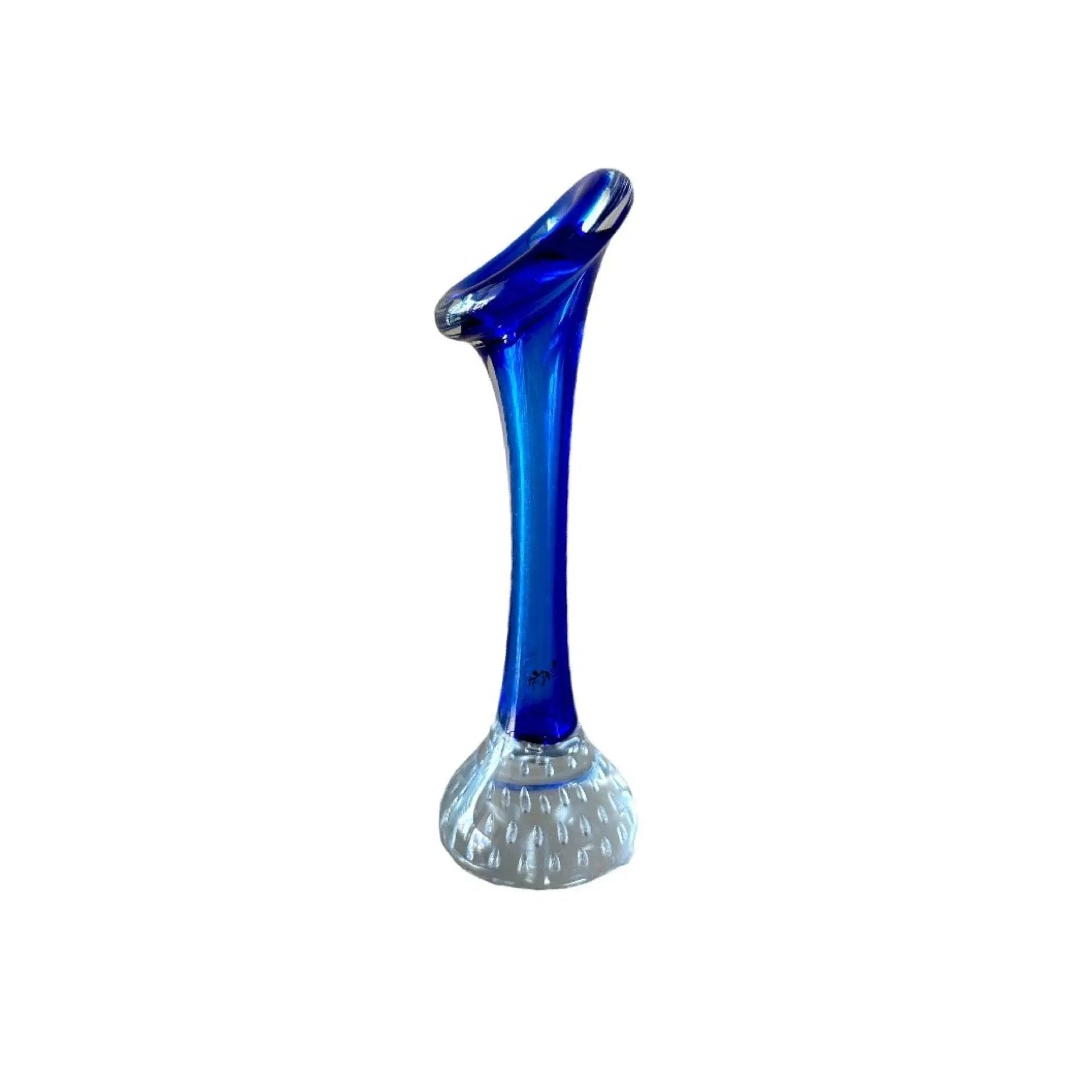 Vintage Blue and Clear Glass Vase: Mid-Century Modern Home Decor