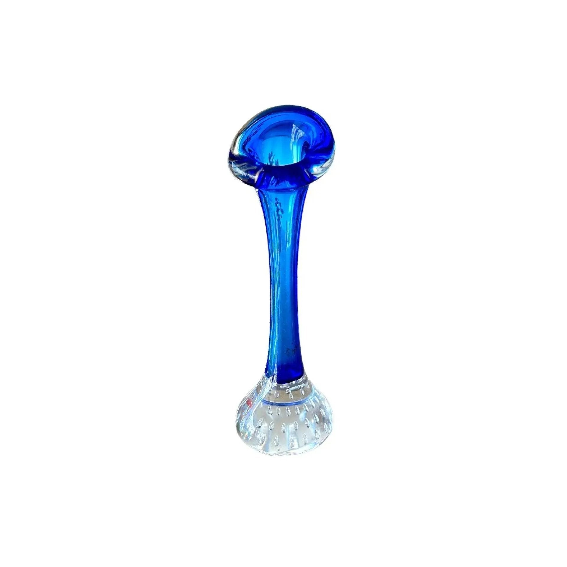 Vintage Blue and Clear Glass Vase: Mid-Century Modern Home Decor