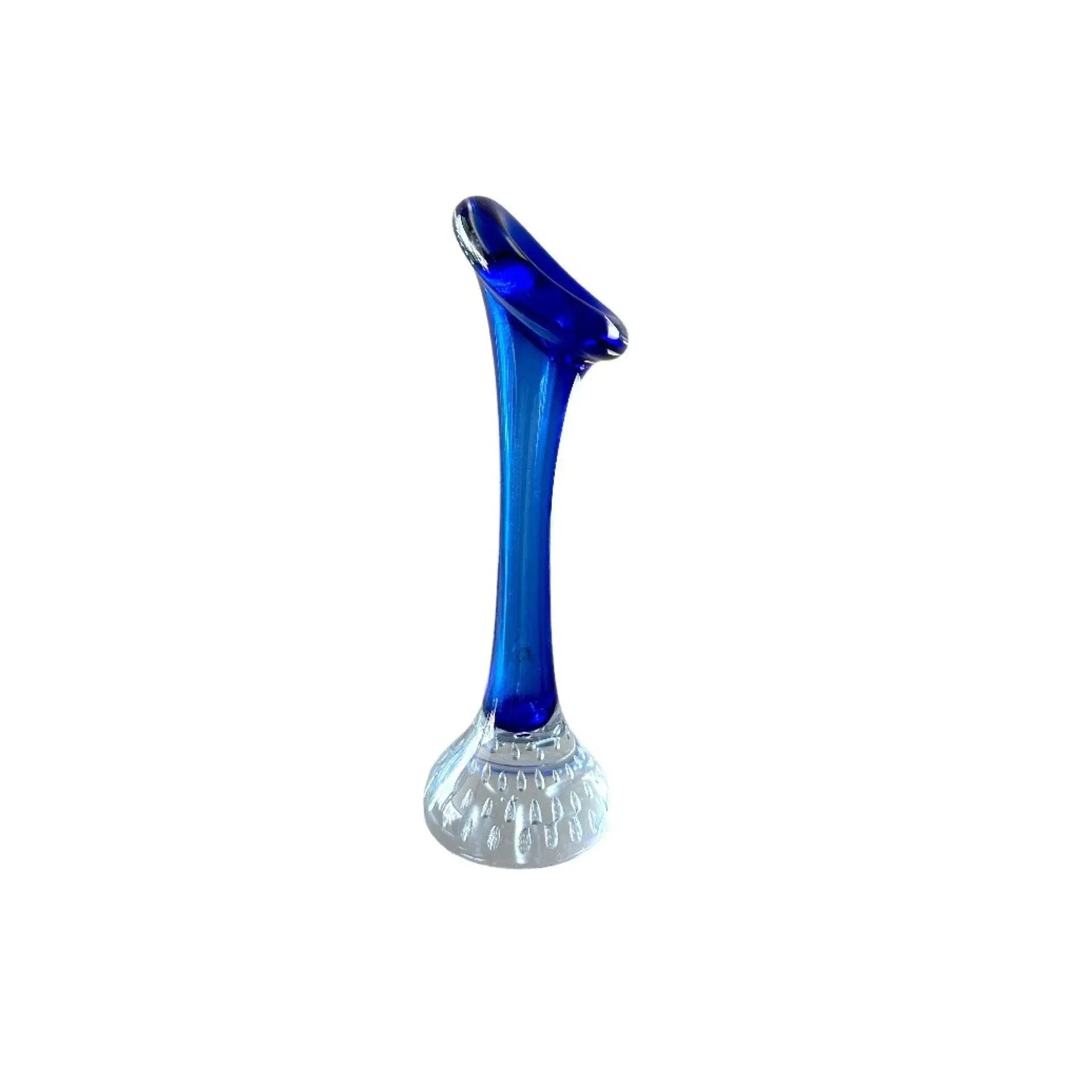 Vintage Blue and Clear Glass Vase: Mid-Century Modern Home Decor
