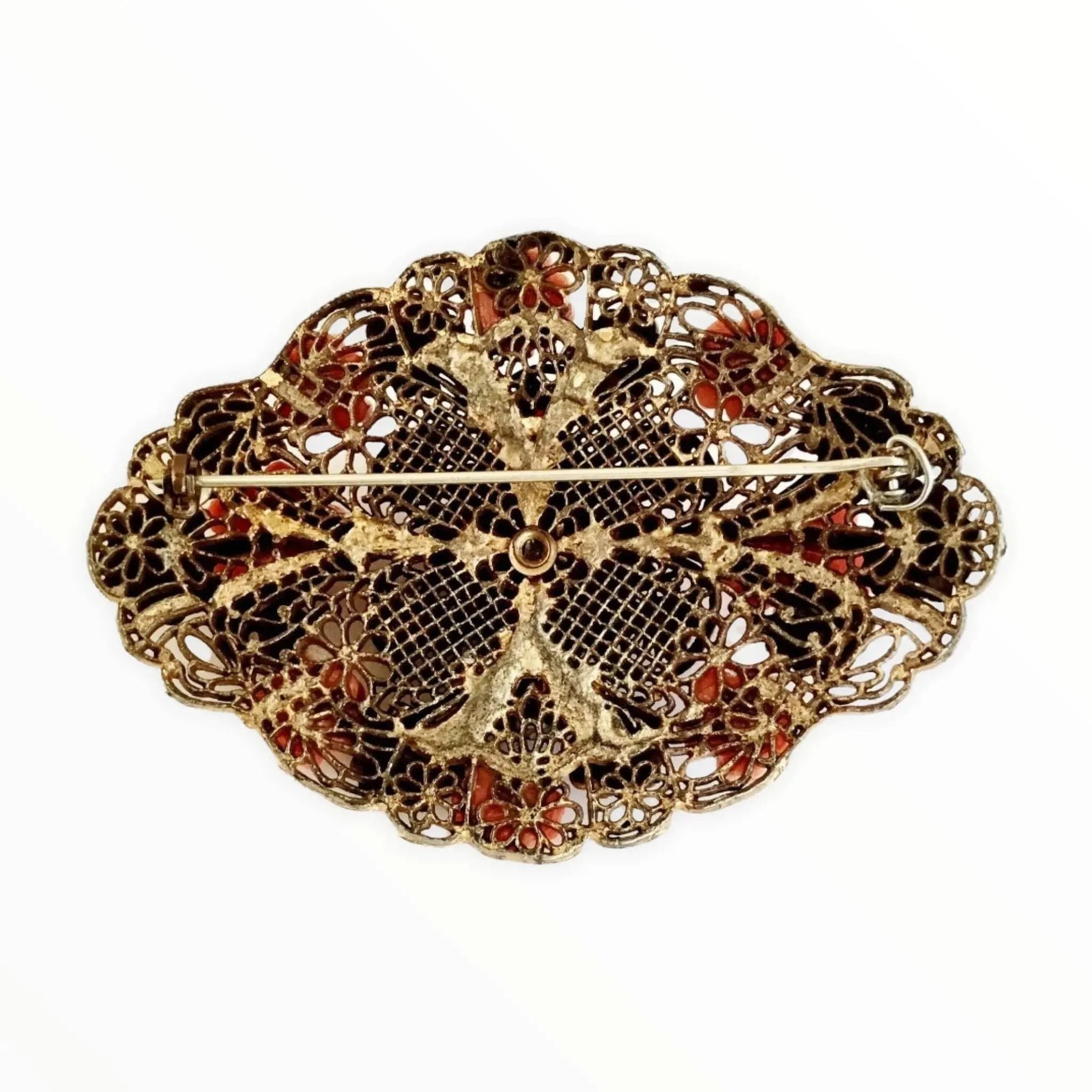 Vintage Celluloid Coral Color Flower Brooch
