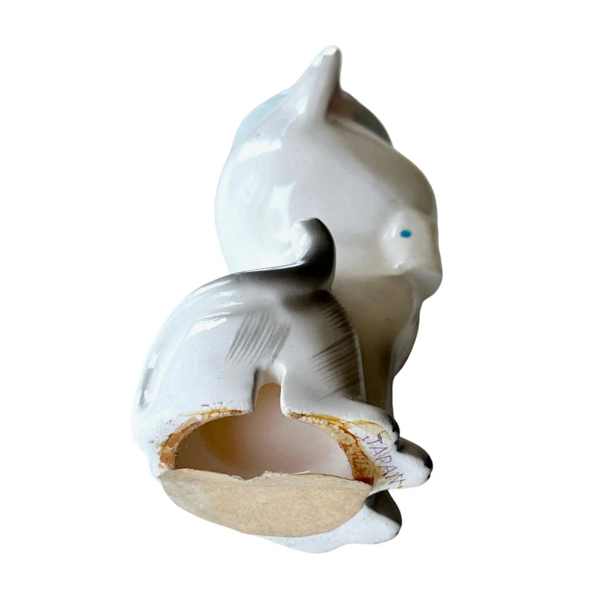 Vintage Ceramic Cat Pin Cushion with Scissors and Tape Measure - A Unique Sewing Collectible