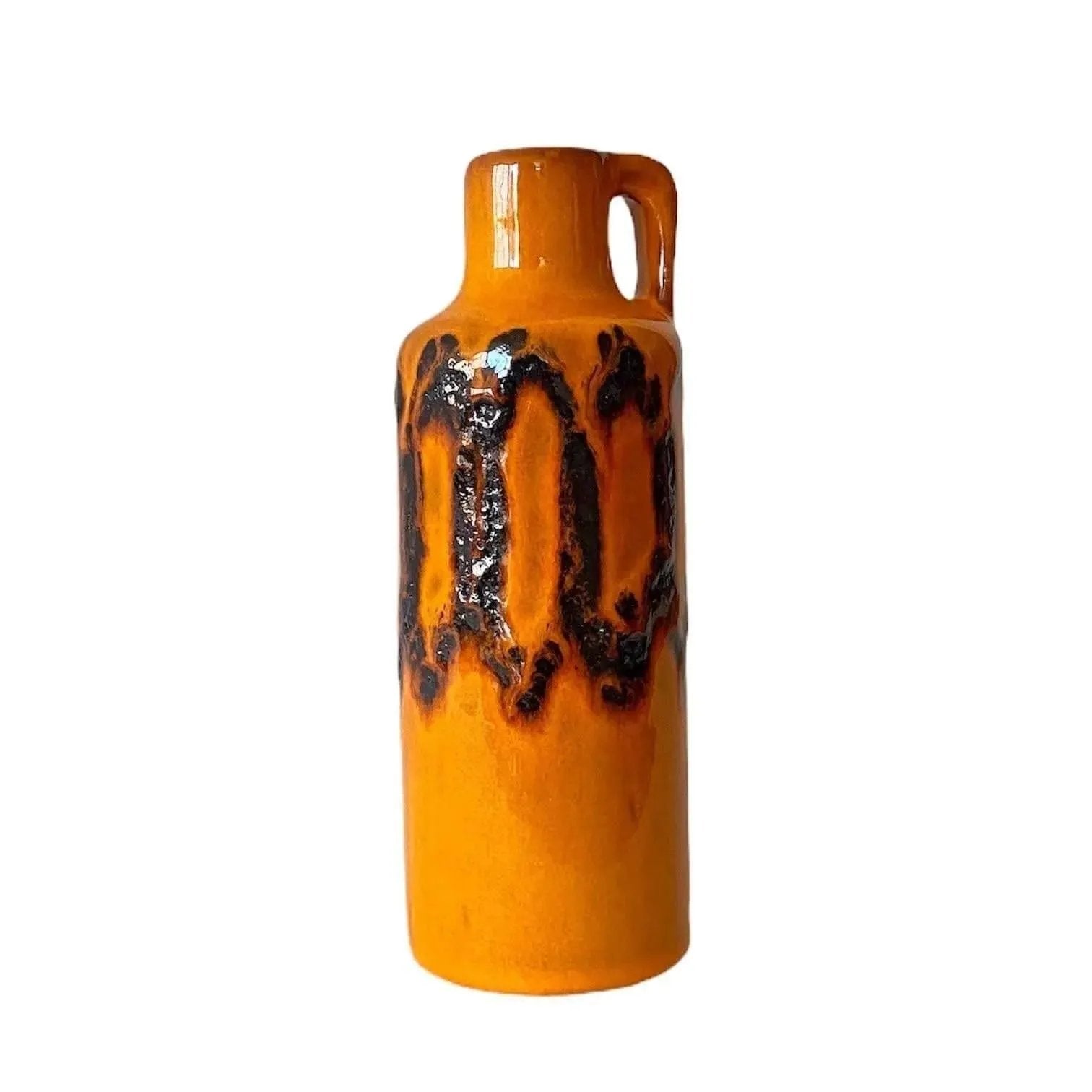 Vintage Ceramic Jug Vase Orange with Black Fat Lava