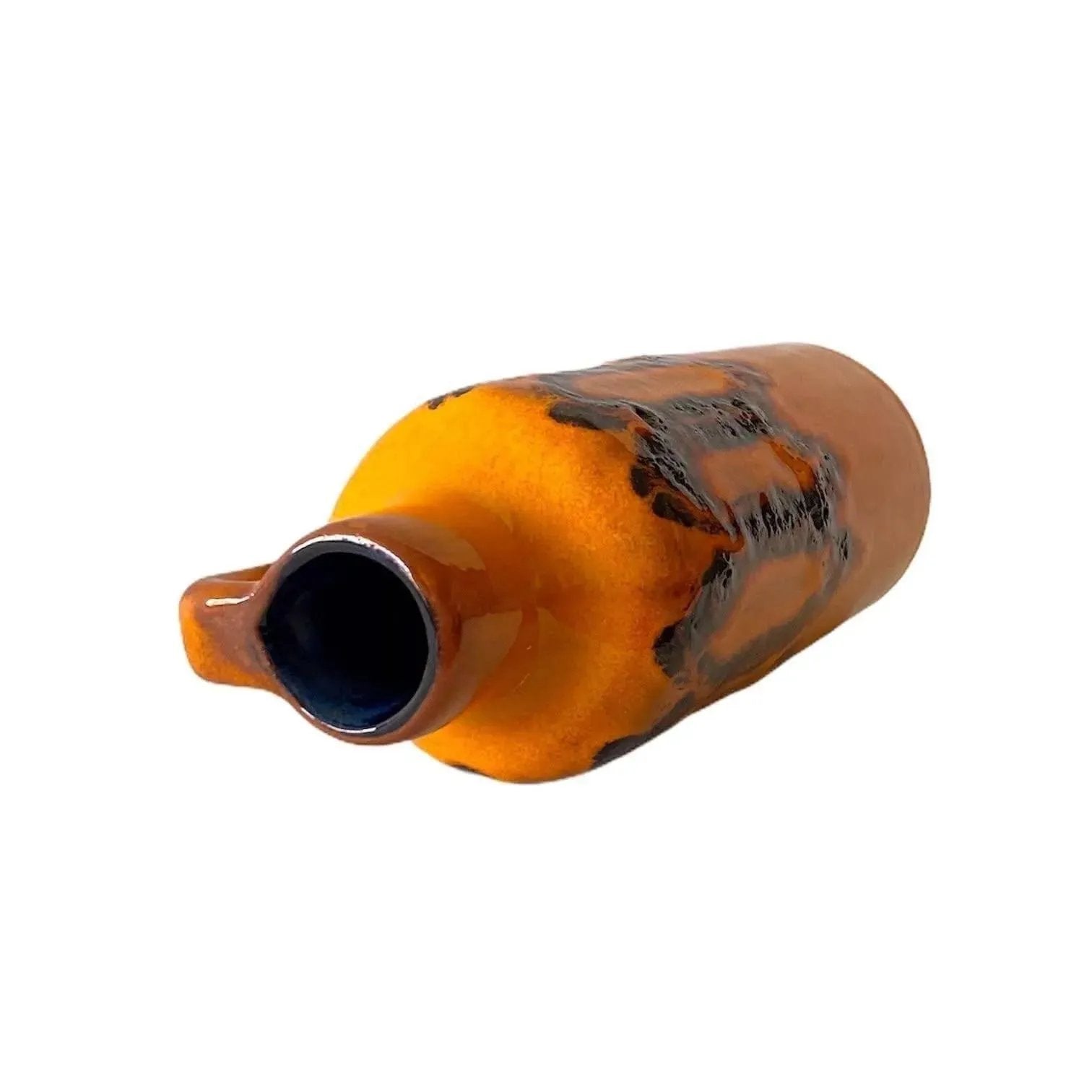 Vintage Ceramic Jug Vase Orange with Black Fat Lava