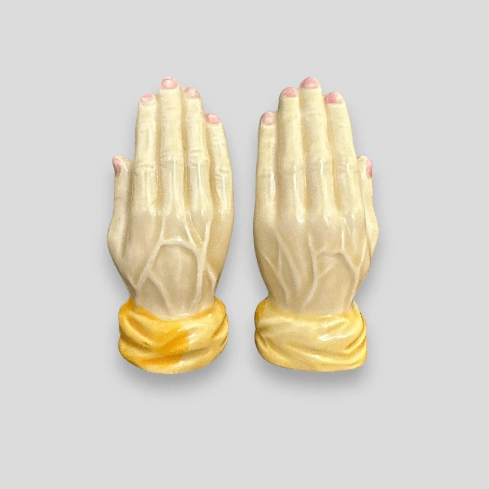 Vintage Ceramic Salt and Pepper Shakers with Hand Figures