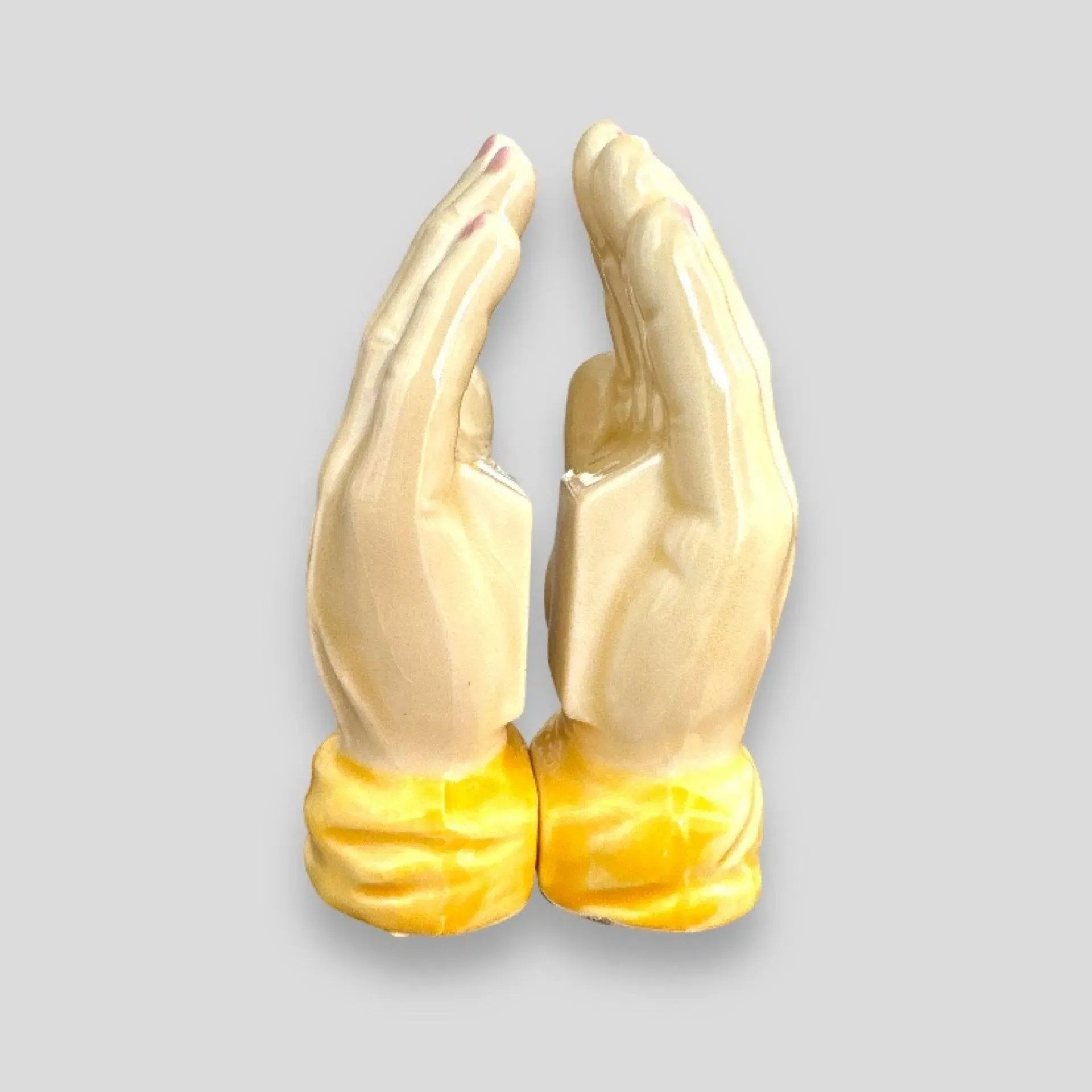Vintage Ceramic Salt and Pepper Shakers with Hand Figures