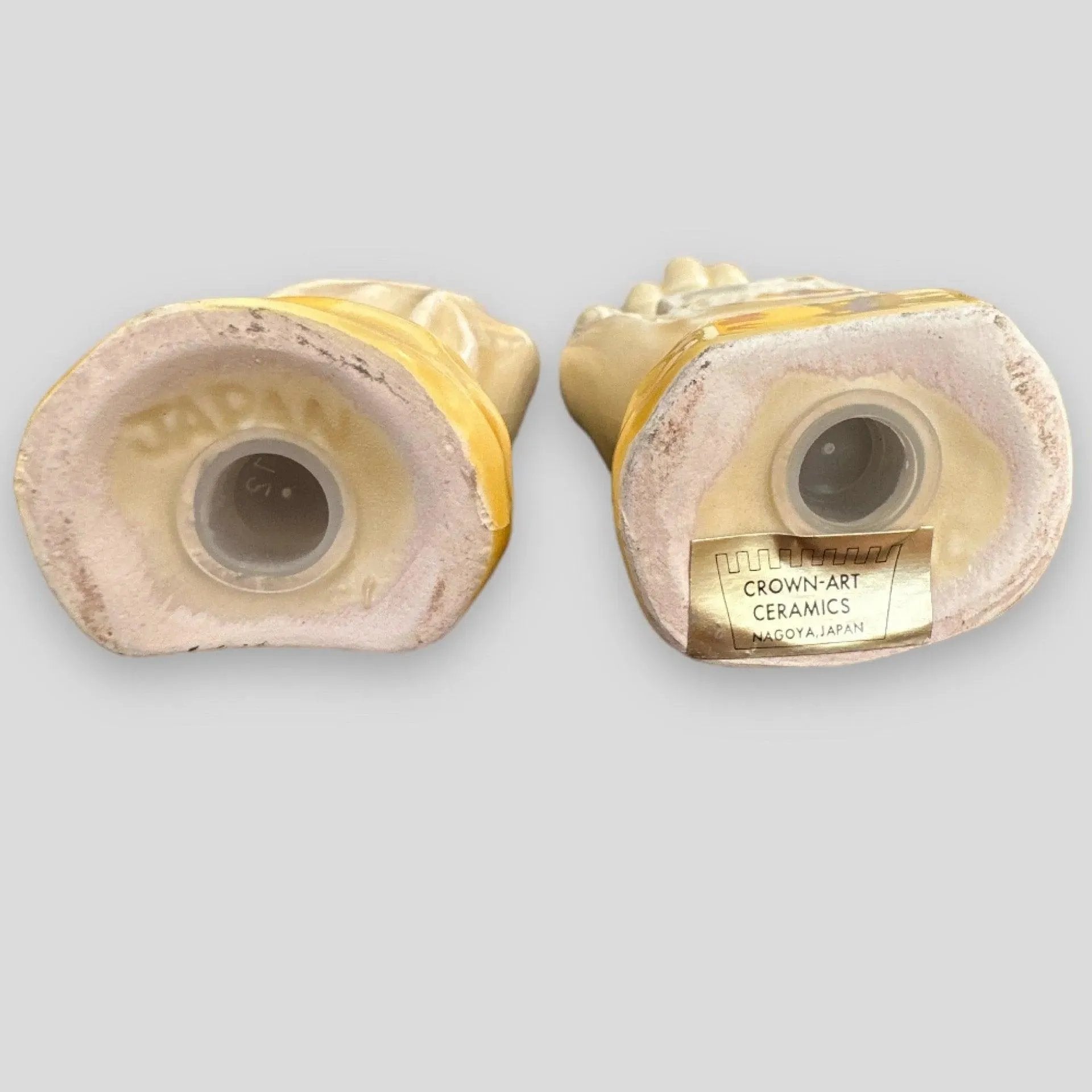 Vintage Ceramic Salt and Pepper Shakers with Hand Figures