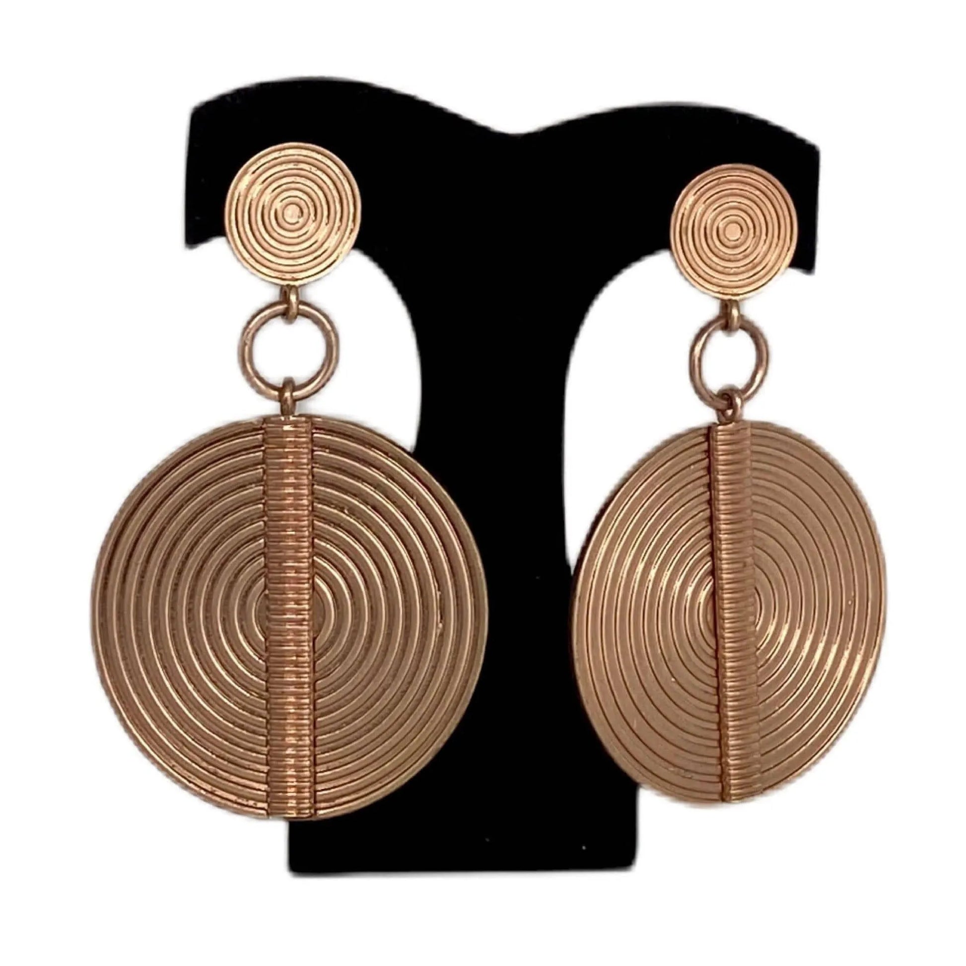 Vintage Copper Spiral Disc Statement Earrings Jewelry Bubble