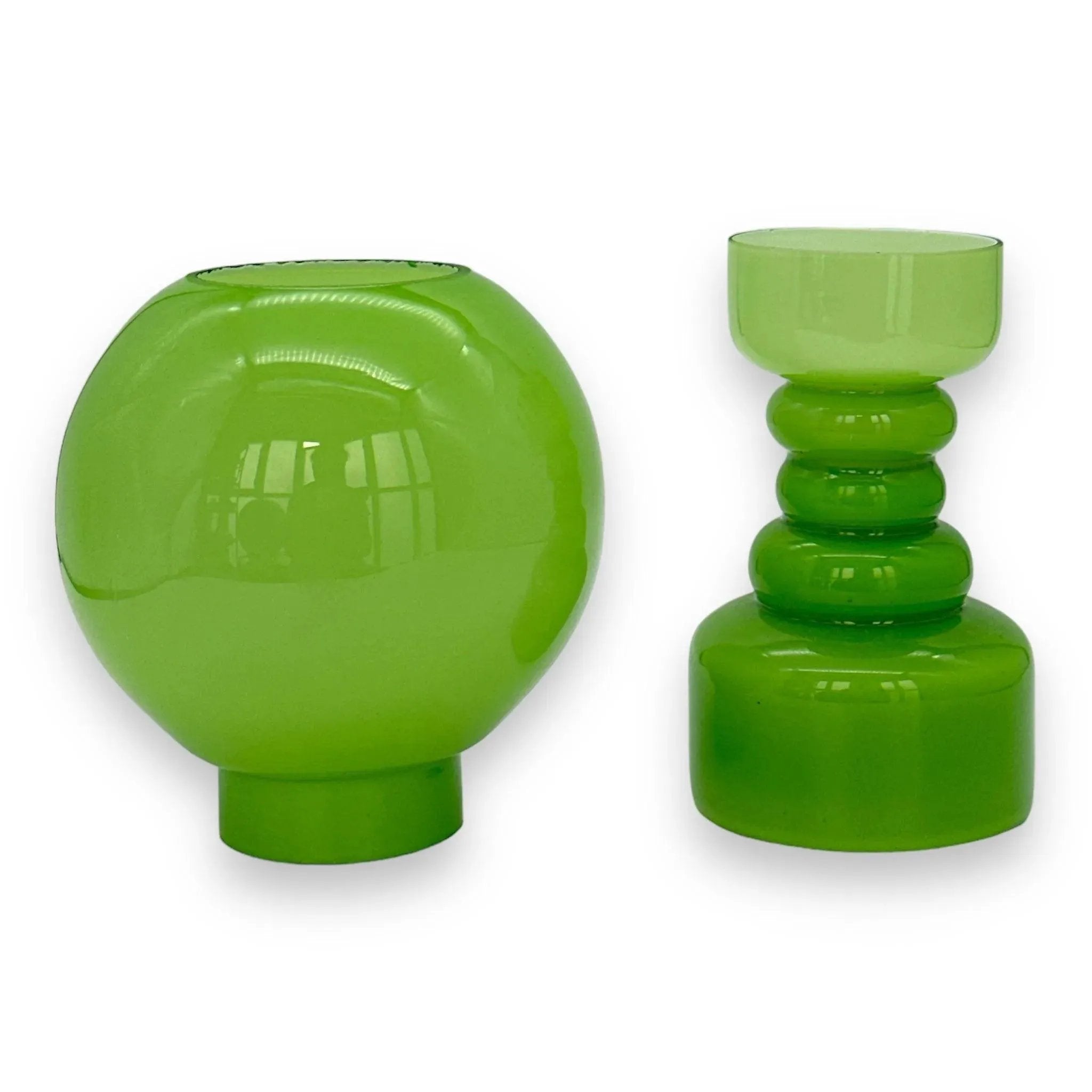 Vintage Empoli Glass Green Cased Hooped Votive Candle Holder Lamp