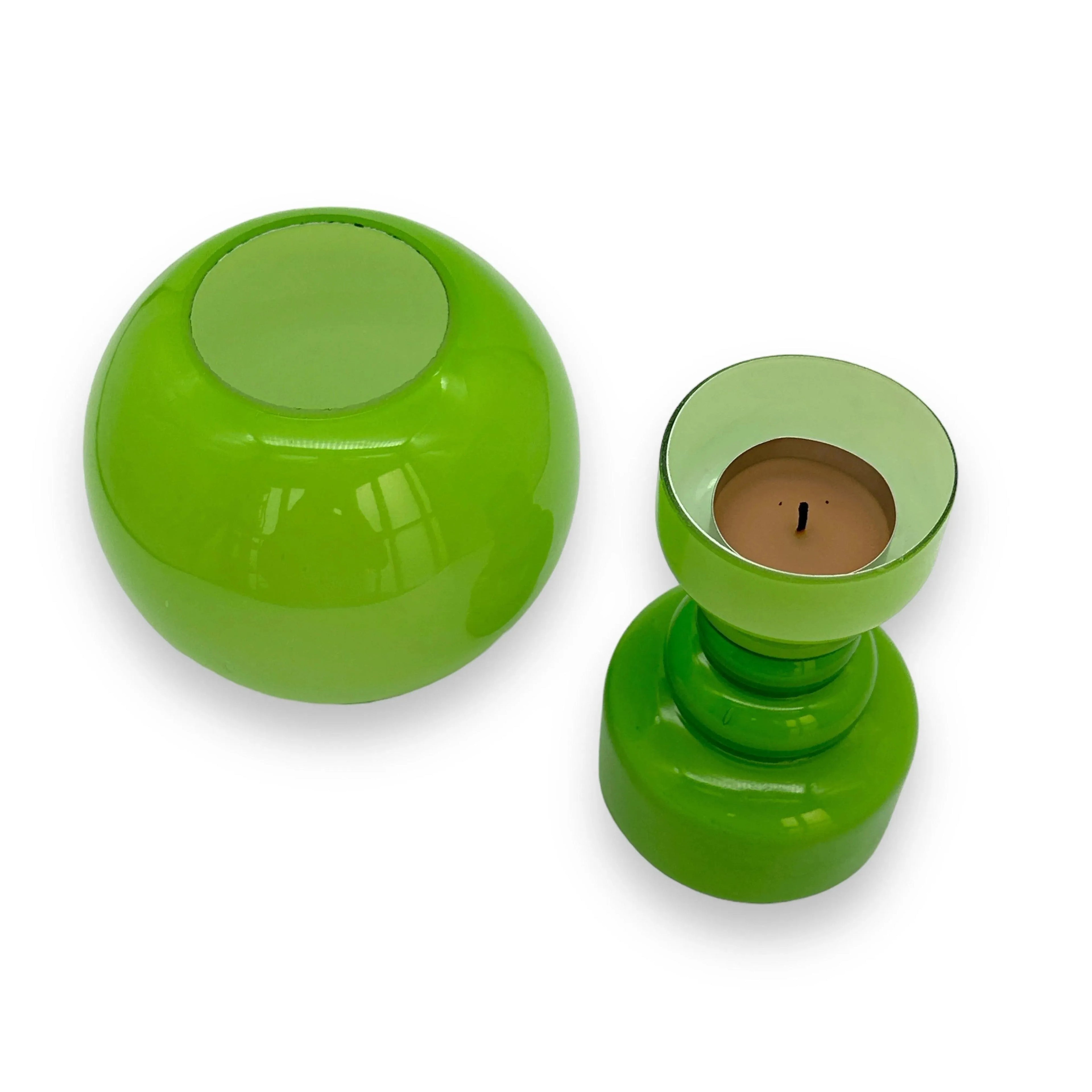 Vintage Empoli Glass Green Cased Hooped Votive Candle Holder Lamp