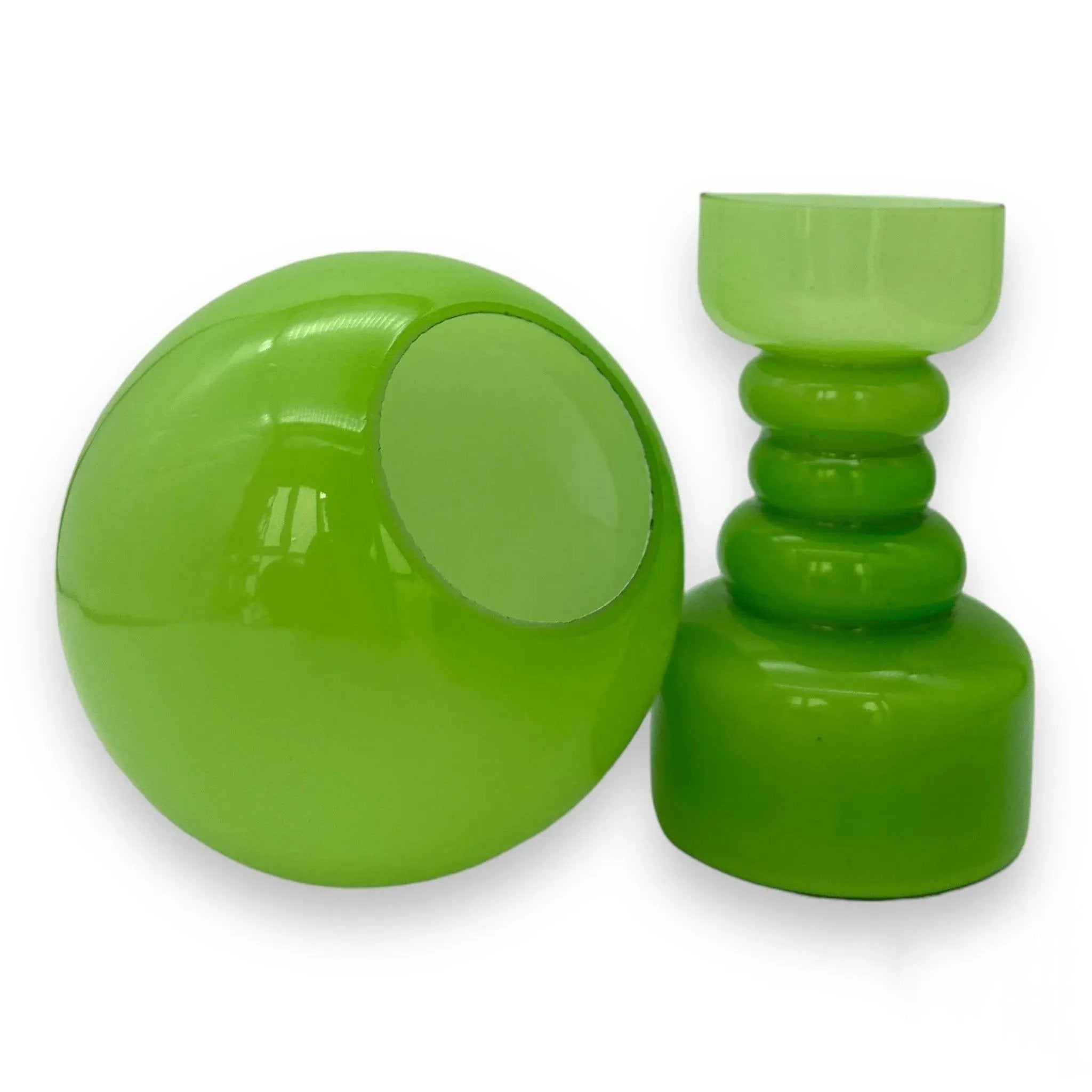 Vintage Empoli Glass Green Cased Hooped Votive Candle Holder Lamp