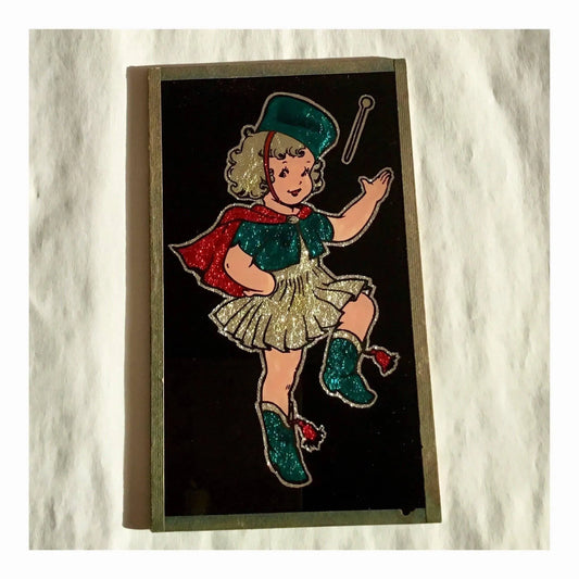 Vintage Foil Art Shirley Temple Like Majorette Under Glass Jewelry Bubble
