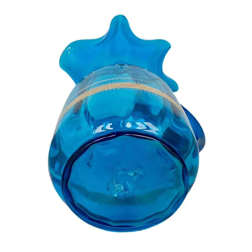 Vintage Glass Pitcher Vase Peacock Blue Decorative Enamel