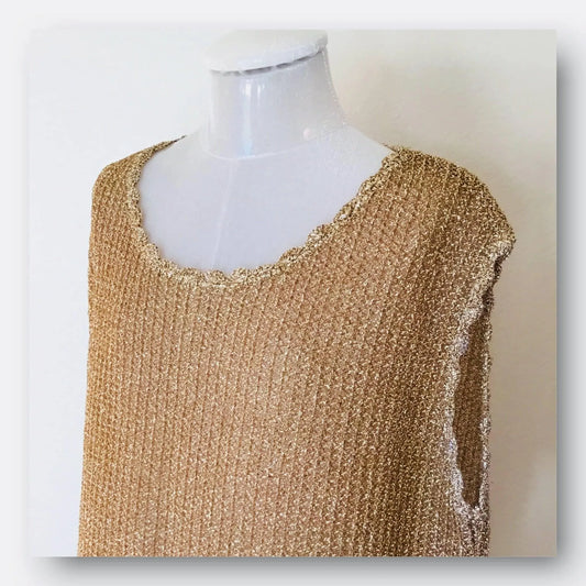 Vintage Gold Color Mesh Sleeveless Women’s Top Jewelry Bubble