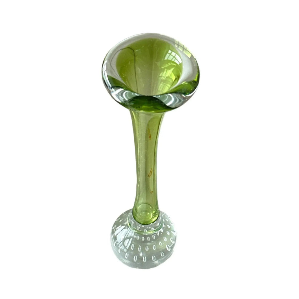 Vintage Green and Clear Glass Vase: Mid-Century Modern Home Decor