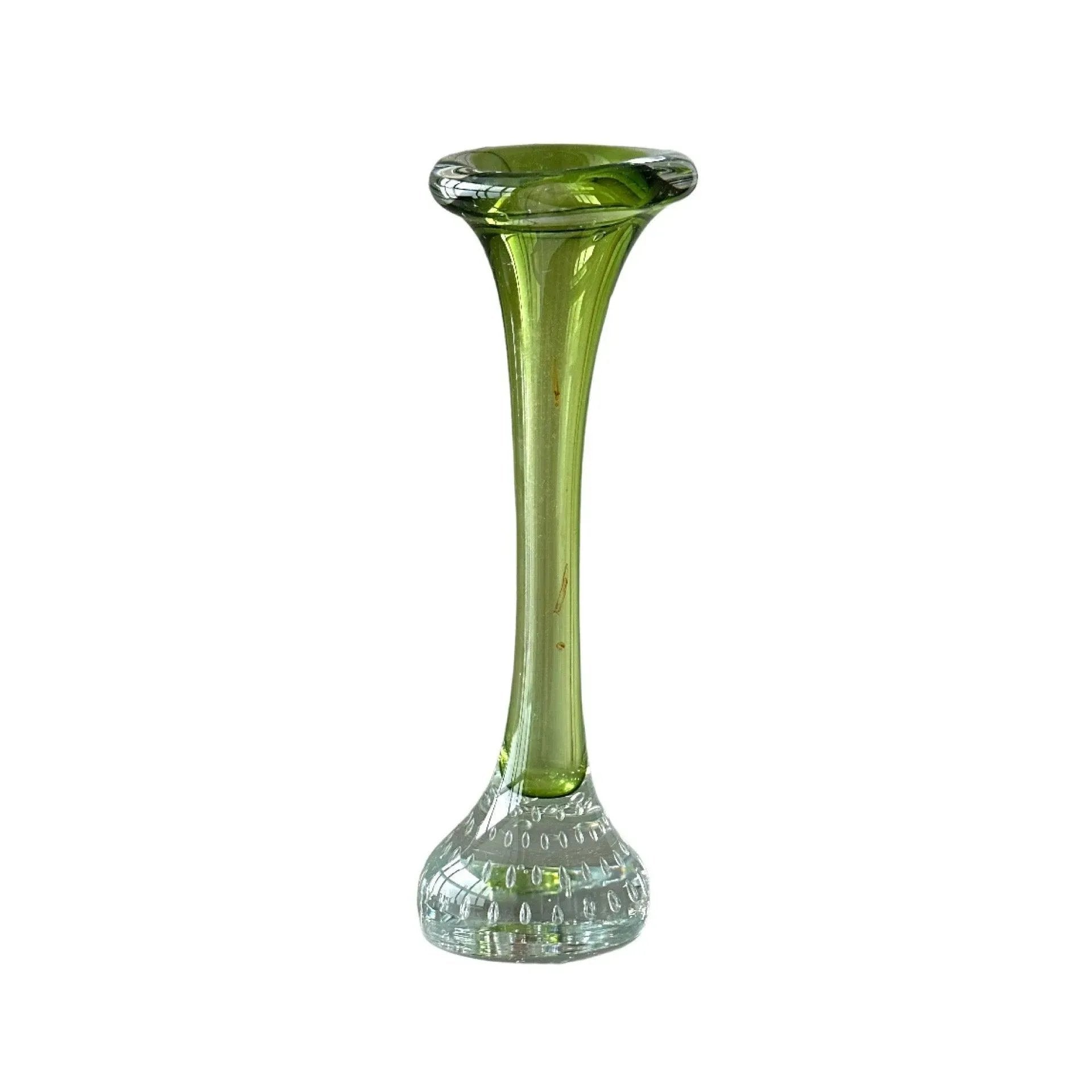 Vintage Green and Clear Glass Vase: Mid-Century Modern Home Decor