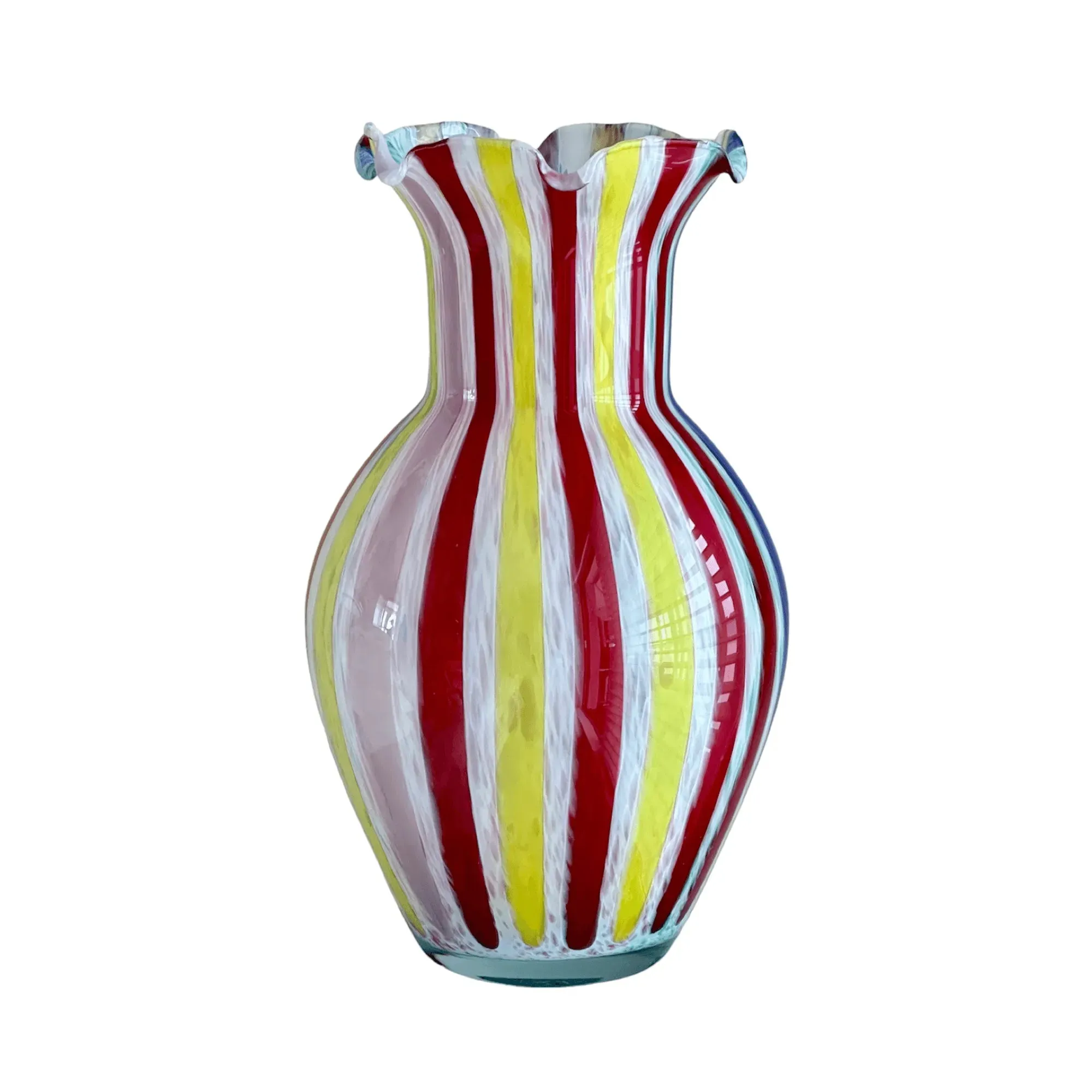 Vintage Hand Blown Murano Glass Multicolor Canes Vase