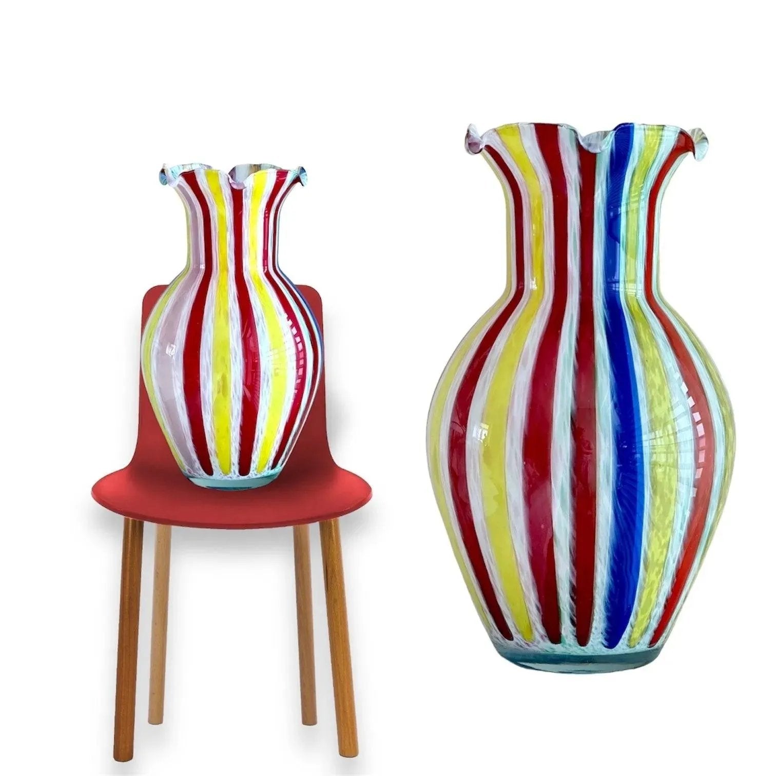 Vintage Hand Blown Murano Glass Multicolor Canes Vase