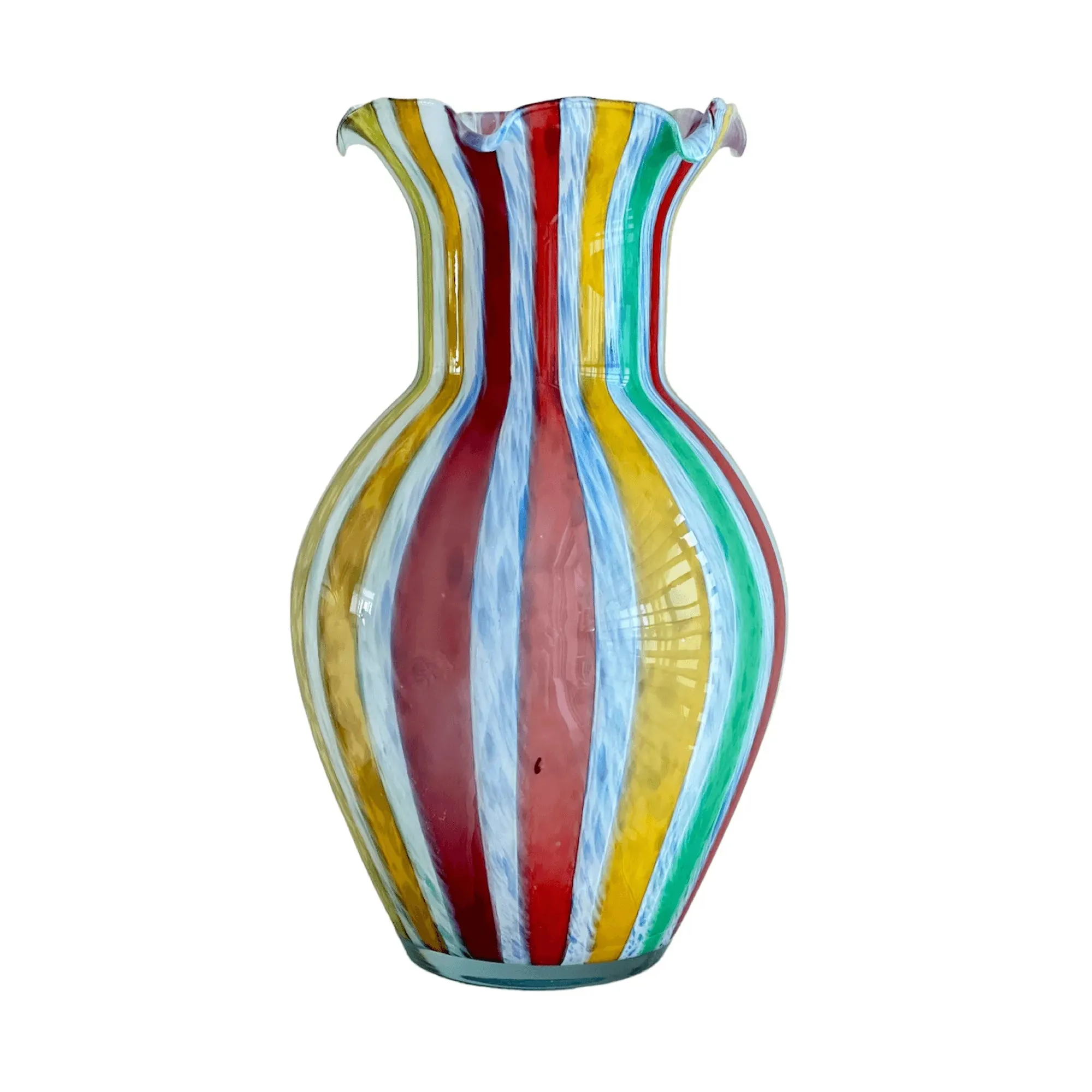 Vintage Hand Blown Murano Glass Multicolor Canes Vase