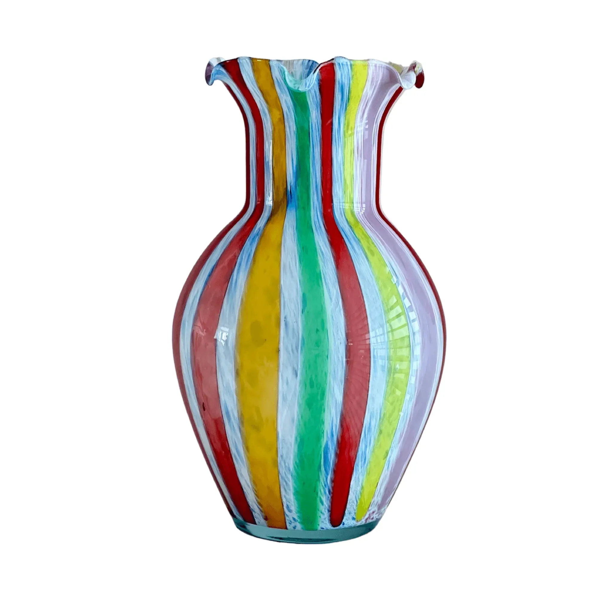 Vintage Hand Blown Murano Glass Multicolor Canes Vase