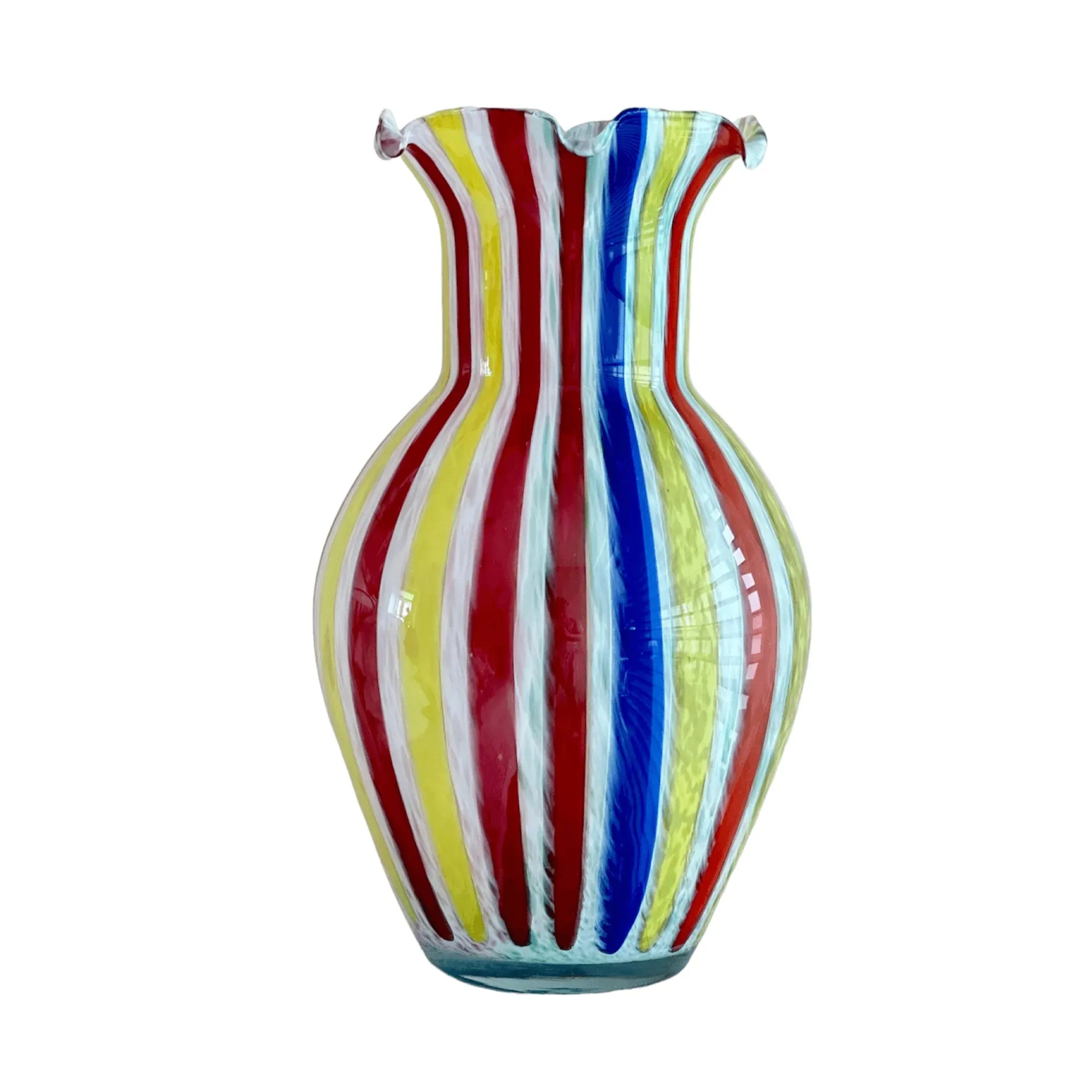Vintage Hand Blown Murano Glass Multicolor Canes Vase