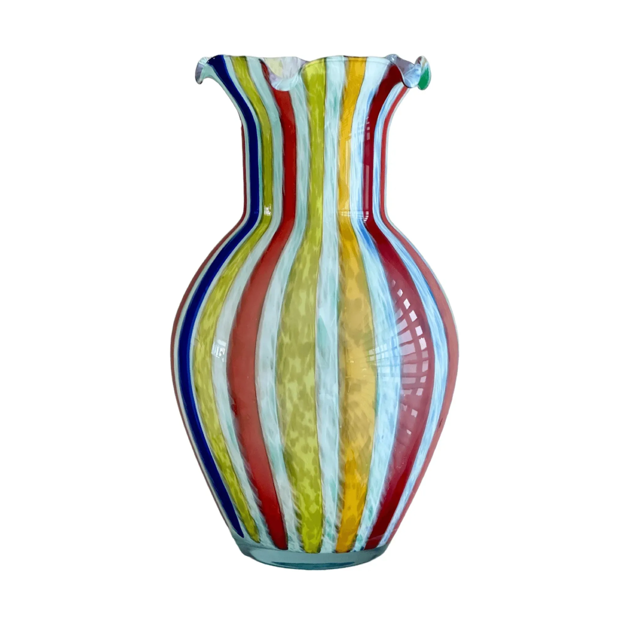 Vintage Hand Blown Murano Glass Multicolor Canes Vase