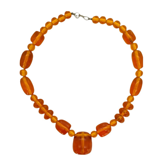 Vintage Lucite Amber Color Bead Necklace Jewelry Bubble