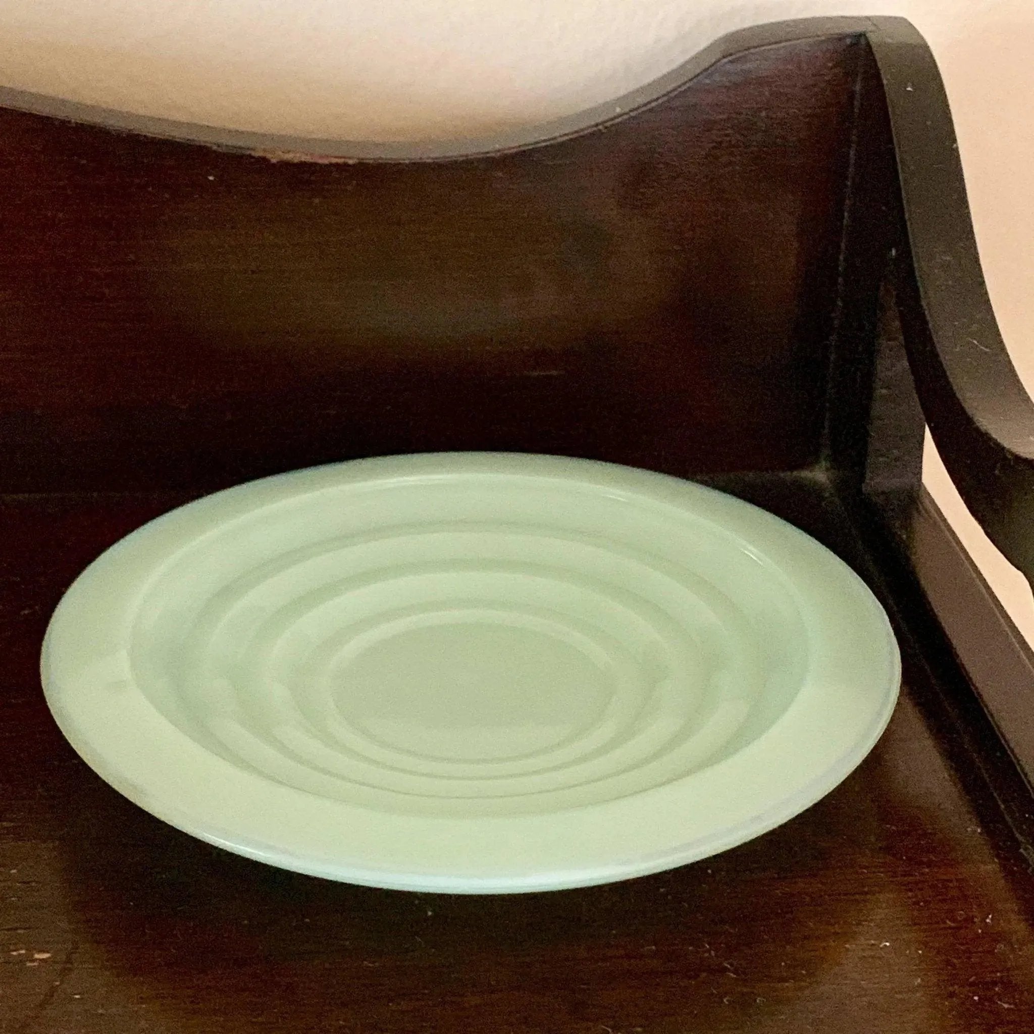 Vintage Milk Jadeite Glass Demitasse Teacup Saucer Set Art Deco Design