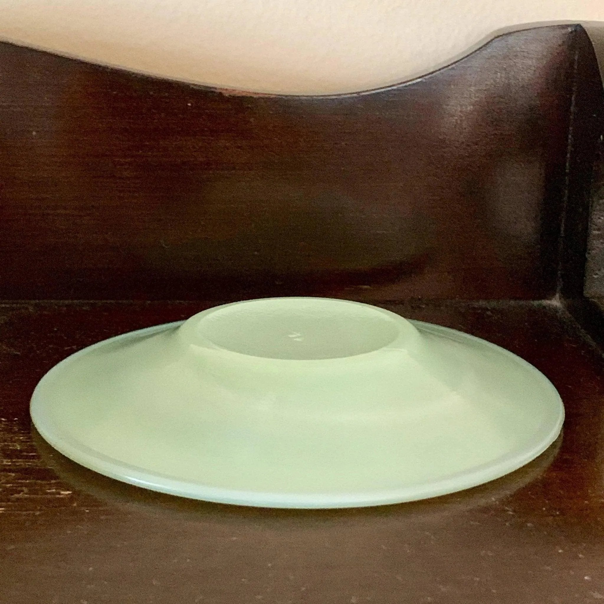 Vintage Milk Jadeite Glass Demitasse Teacup Saucer Set Art Deco Design