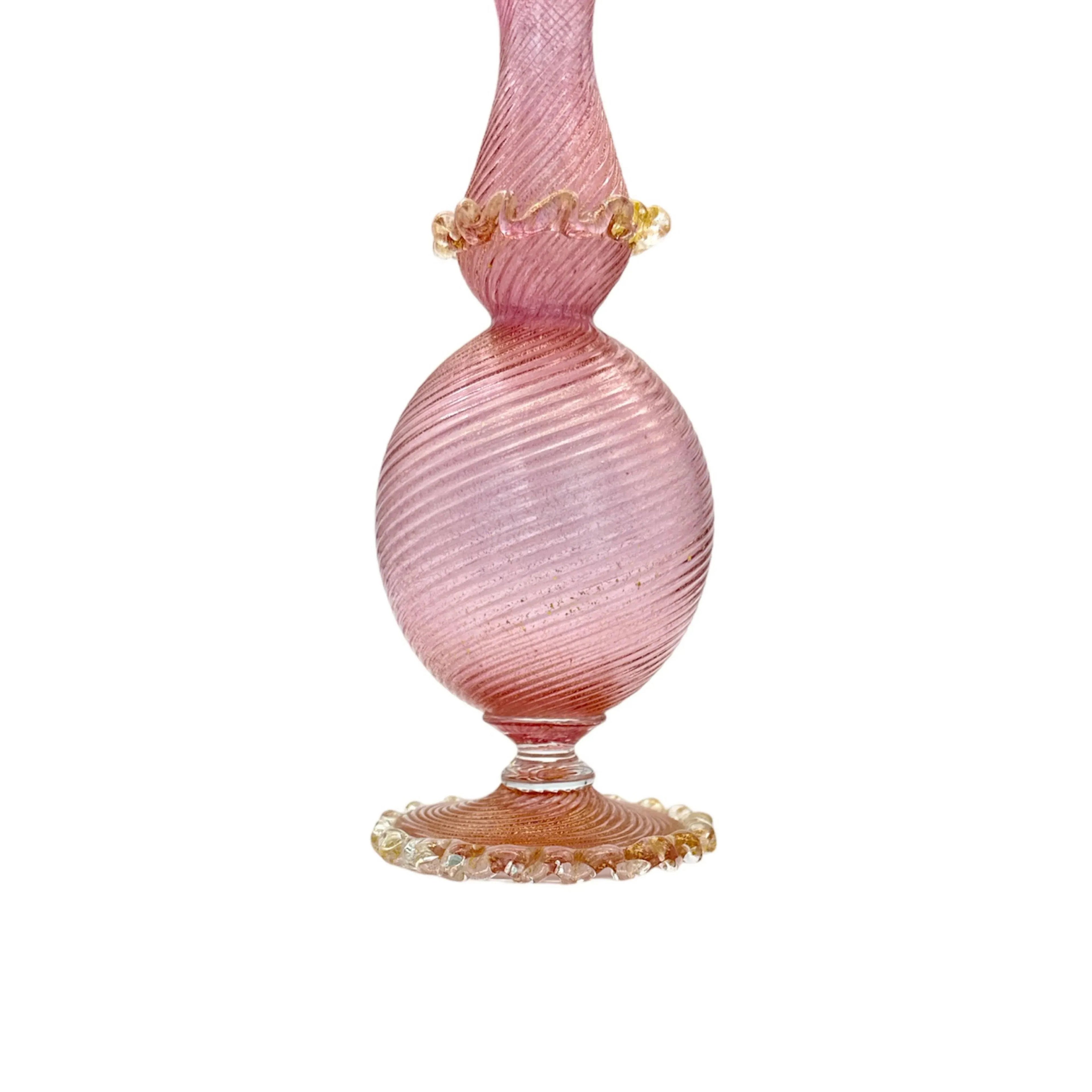 Vintage Murano Glass Pink Gold Flex Ribbed Bud Vase