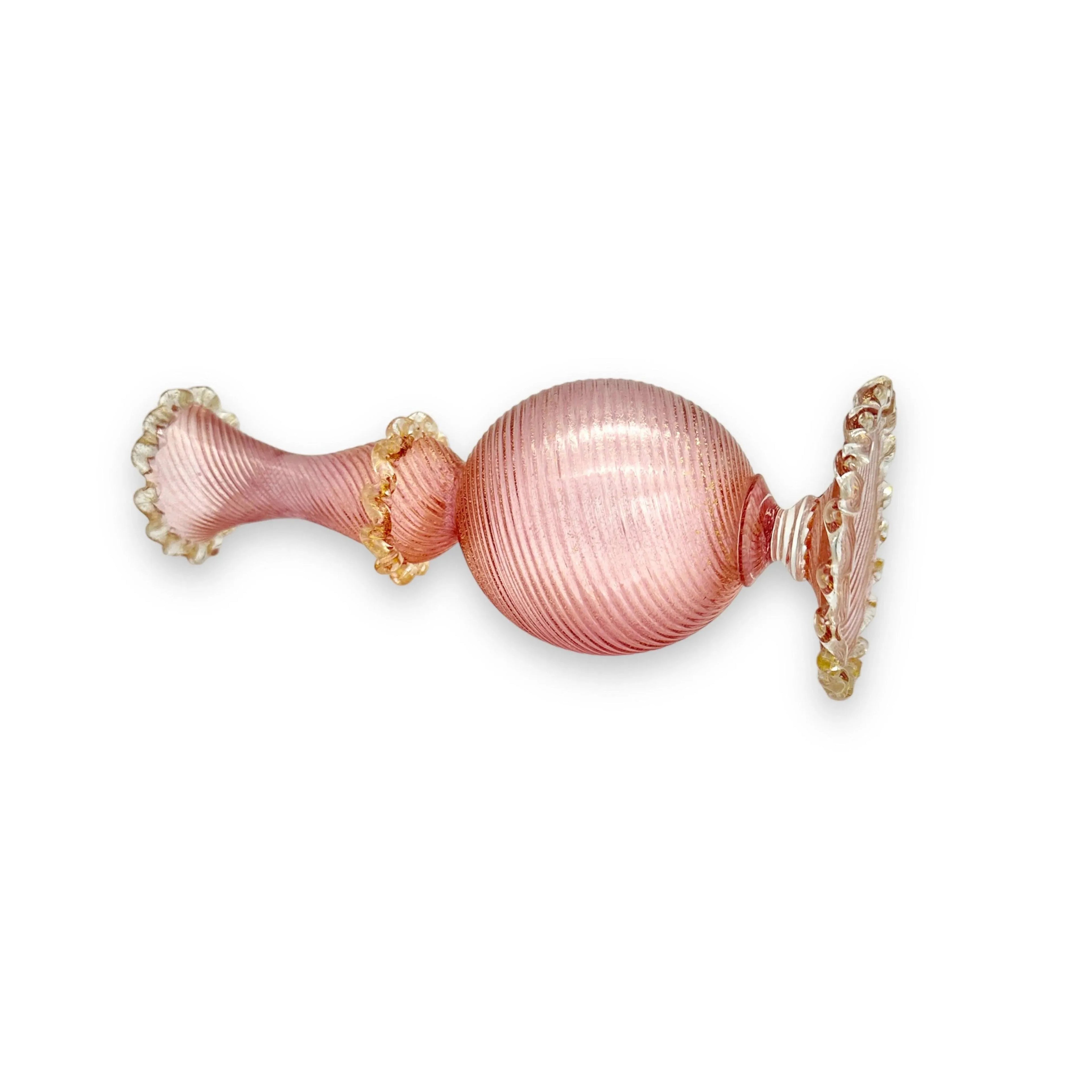 Vintage Murano Glass Pink Gold Flex Ribbed Bud Vase