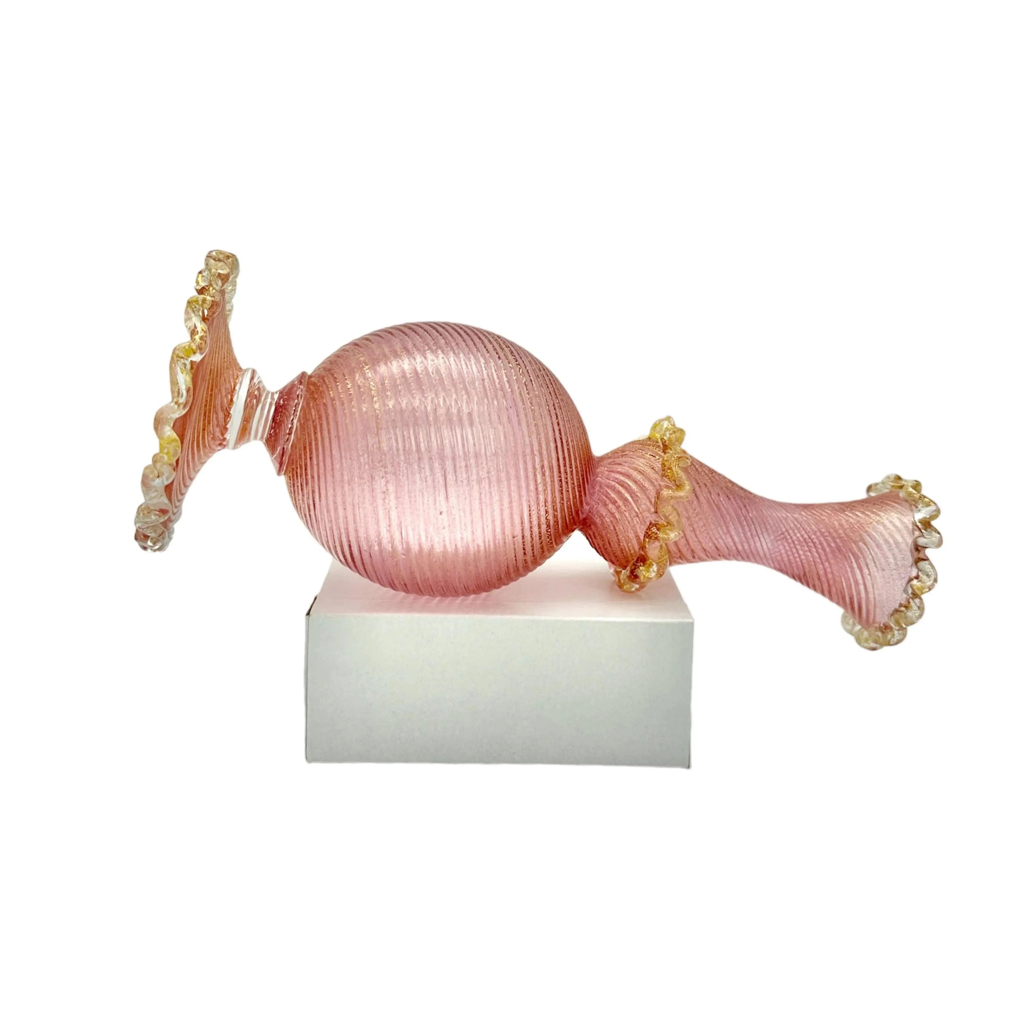 Vintage Murano Glass Pink Gold Flex Ribbed Bud Vase