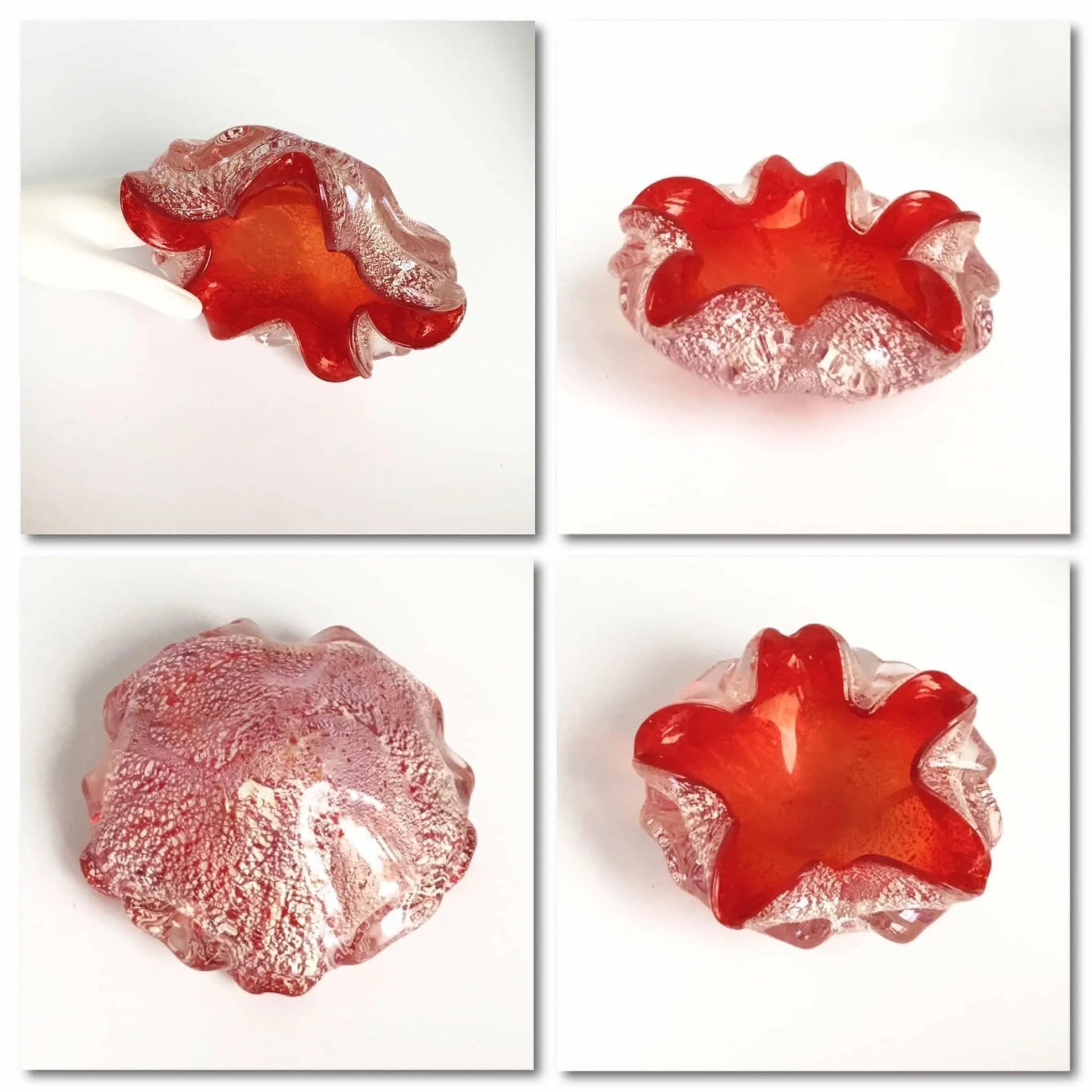 Vintage Murano glass lotus shaped red ashtray Jewelry Bubble