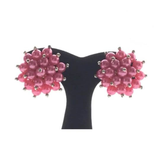 Vintage Pink Starburst Cluster Clip Earrings Jewelry Bubble