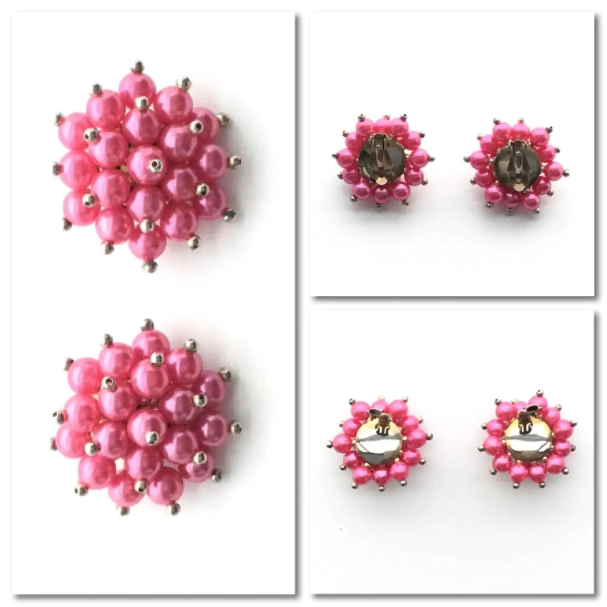 Vintage Pink Starburst Cluster Clip Earrings
