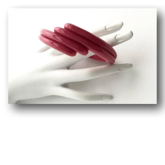 Vintage Plastic Bangle Channel Design Magenta Color Jewelry Bubble