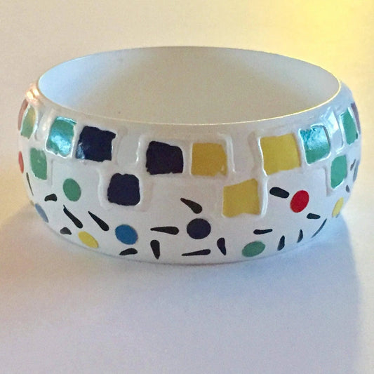 Vintage Plastic Bangle Mosaic Style Bright Colors Jewelry Bubble