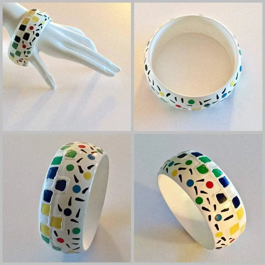 Vintage Plastic Bangle Mosaic Style Bright Colors Jewelry Bubble