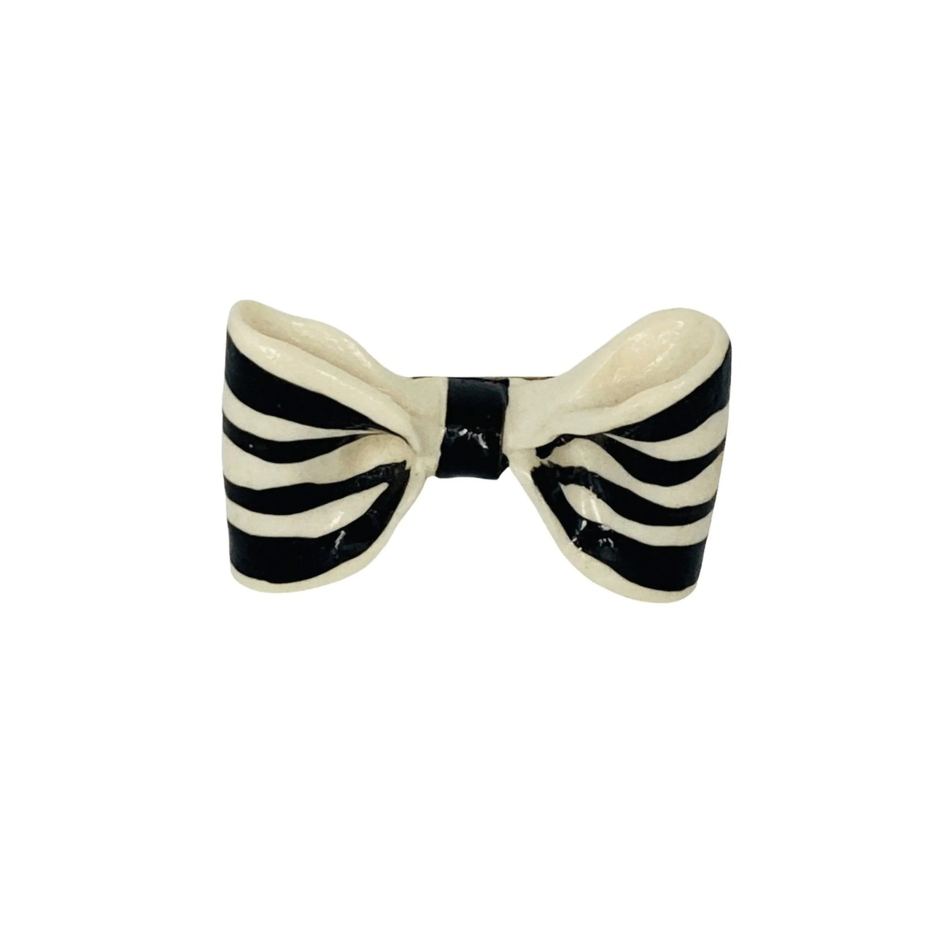 Vintage Plastic Black White Striped Bow Pin Brooch Jewelry Bubble